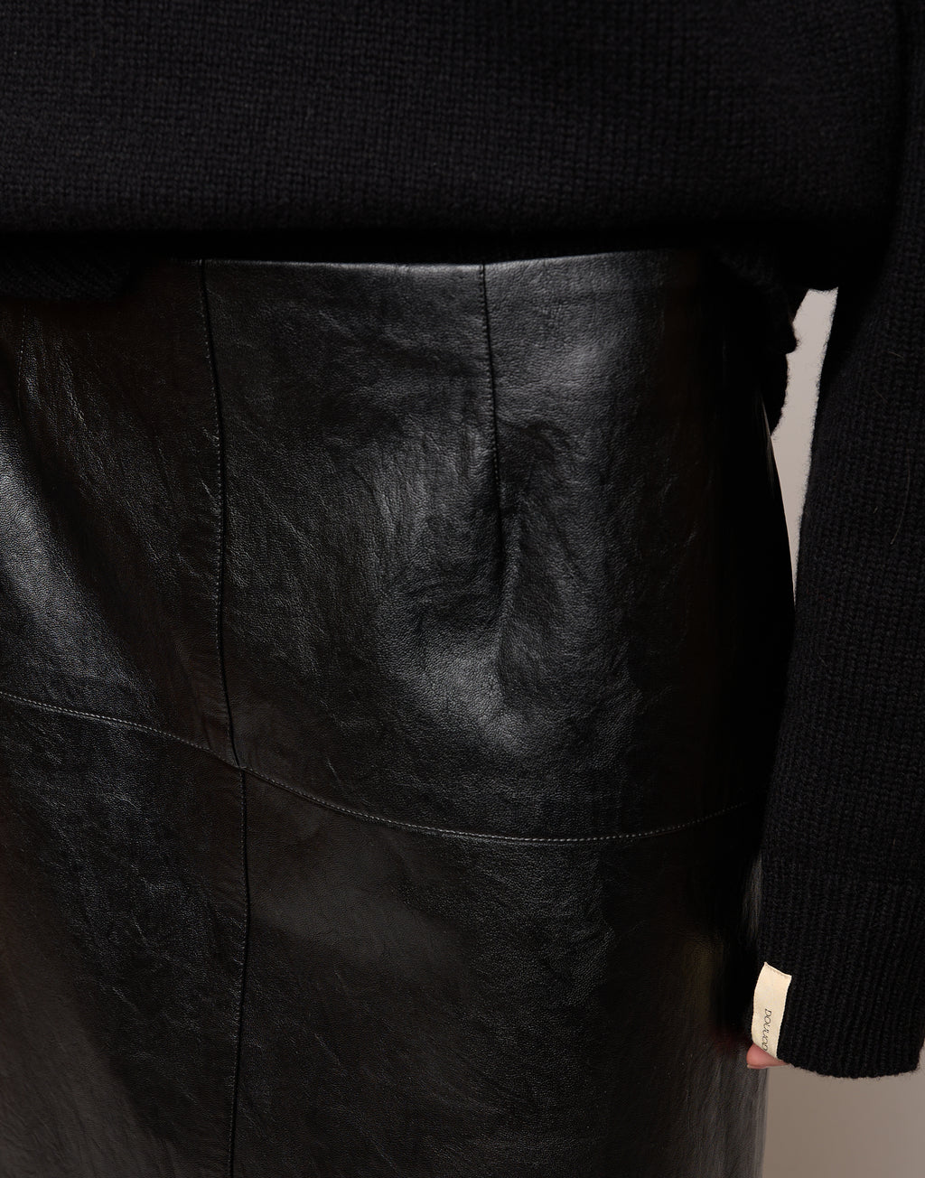 Faux Leather Peplum Pencil Skirt in Old Black