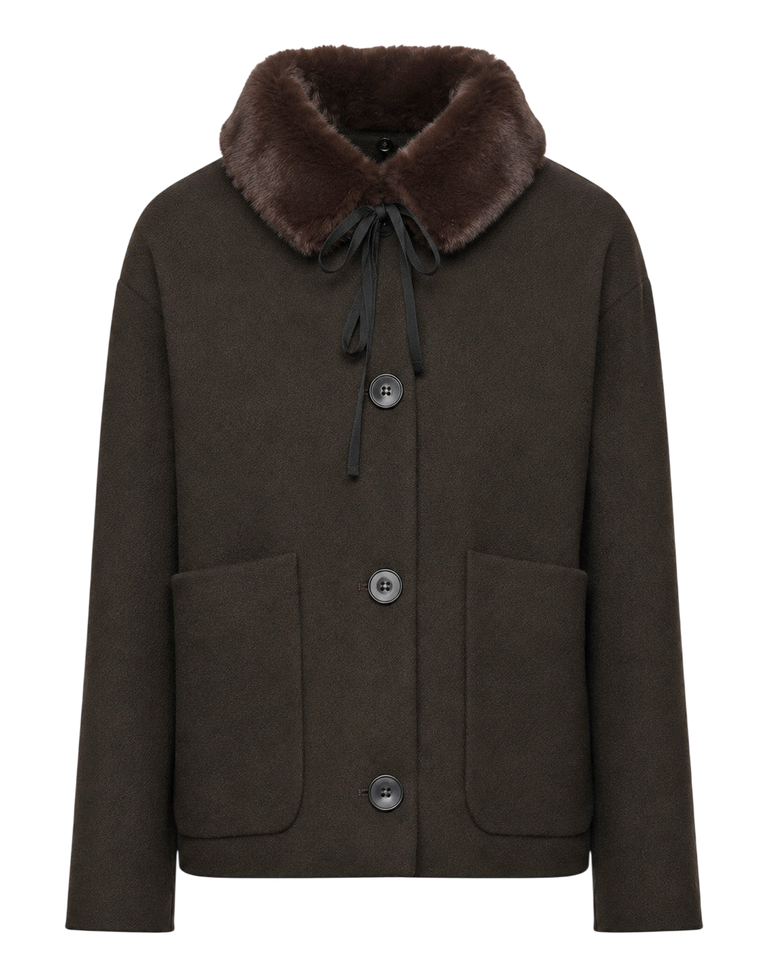 Crew Neck Pea Coat with Detachable Faux Fur Collar