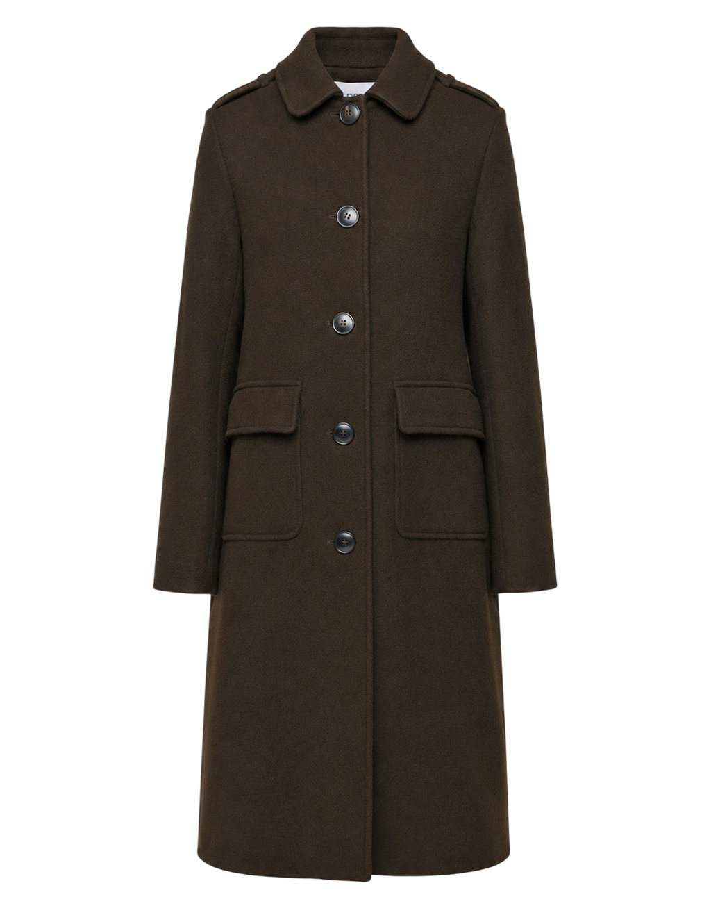 Single-Breasted Coat with High Neck and Half-Belt