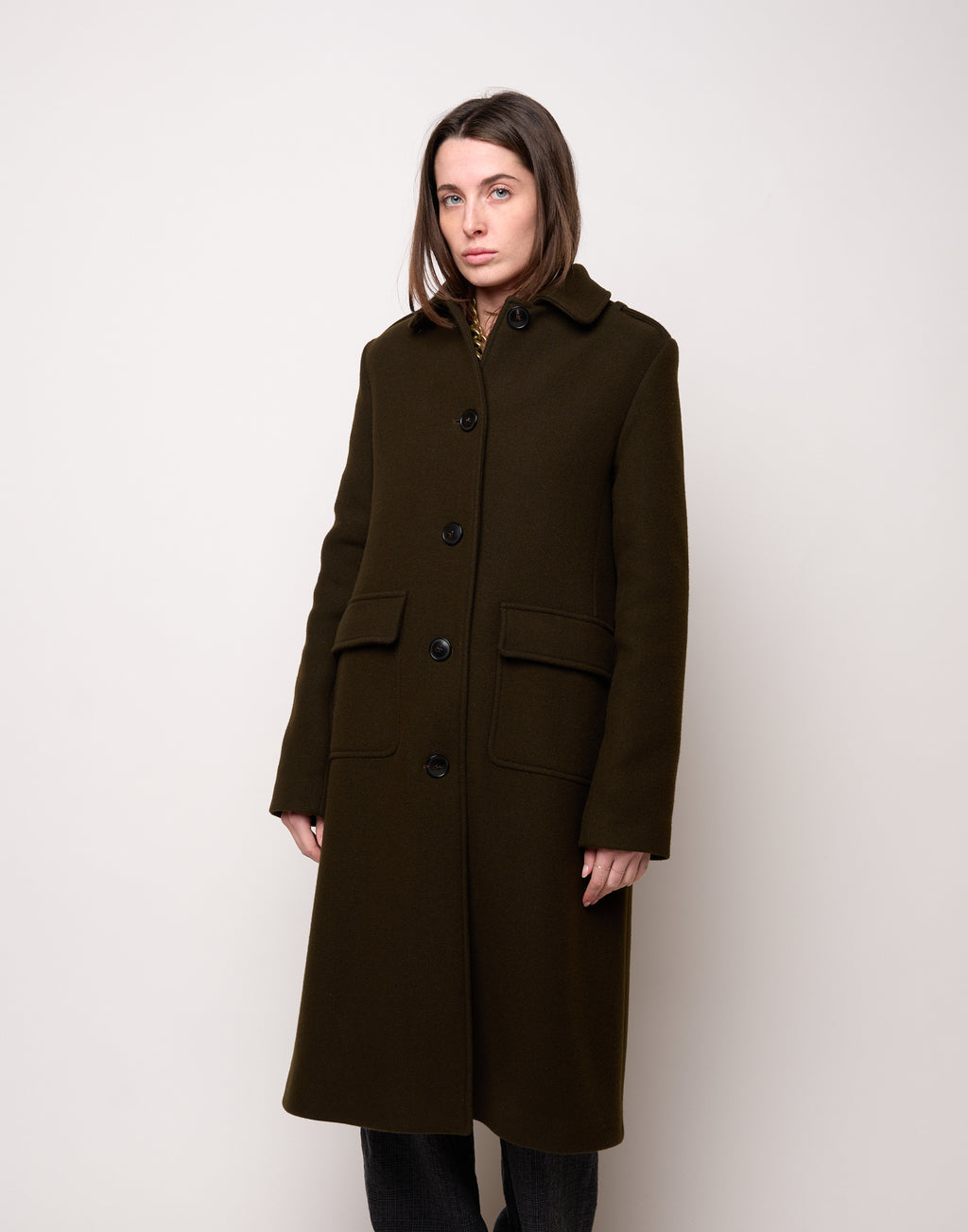 Cappotto Monopetto con Collo Chiuso e Martingala