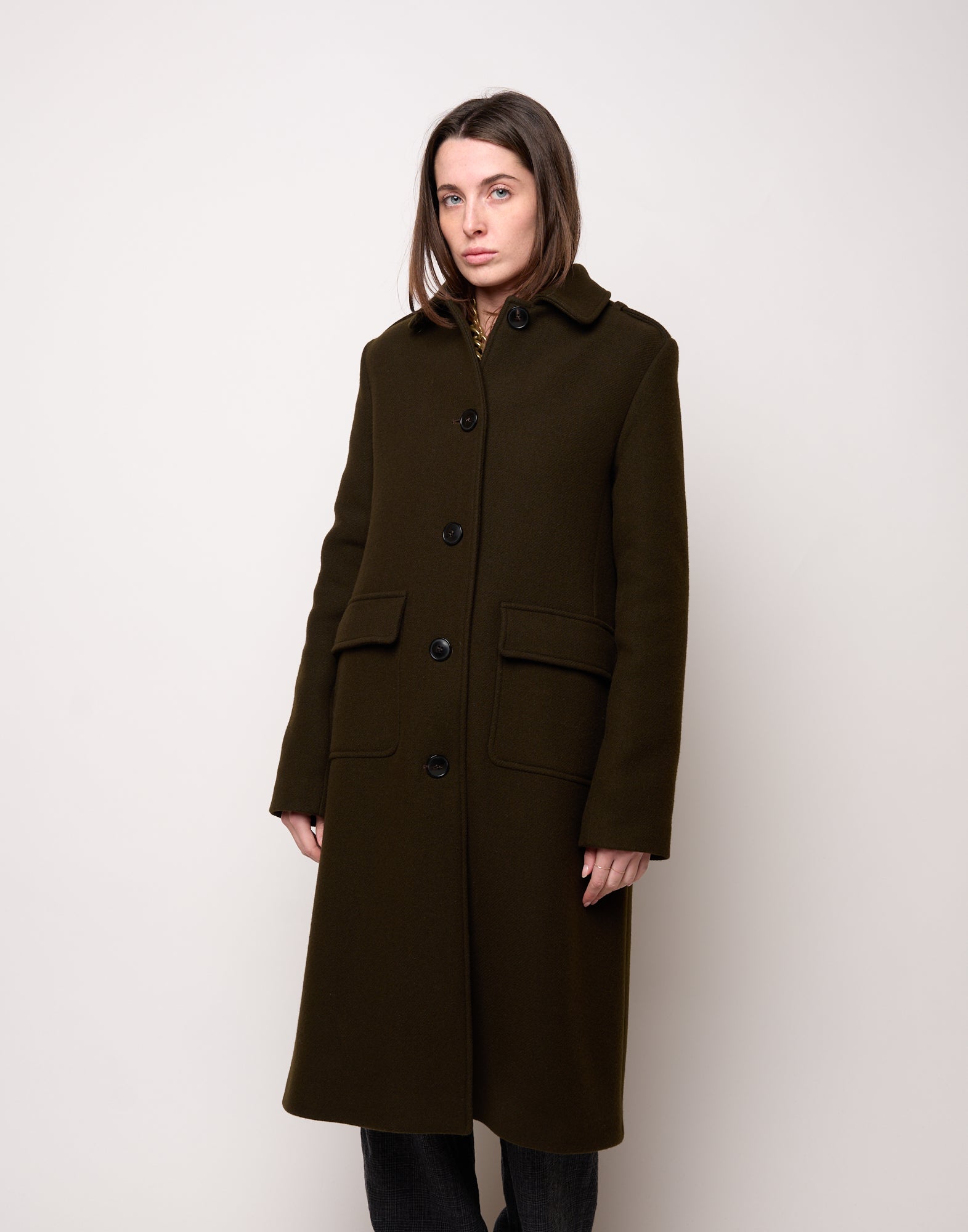 Cappotto Monopetto con Collo Chiuso e Martingala