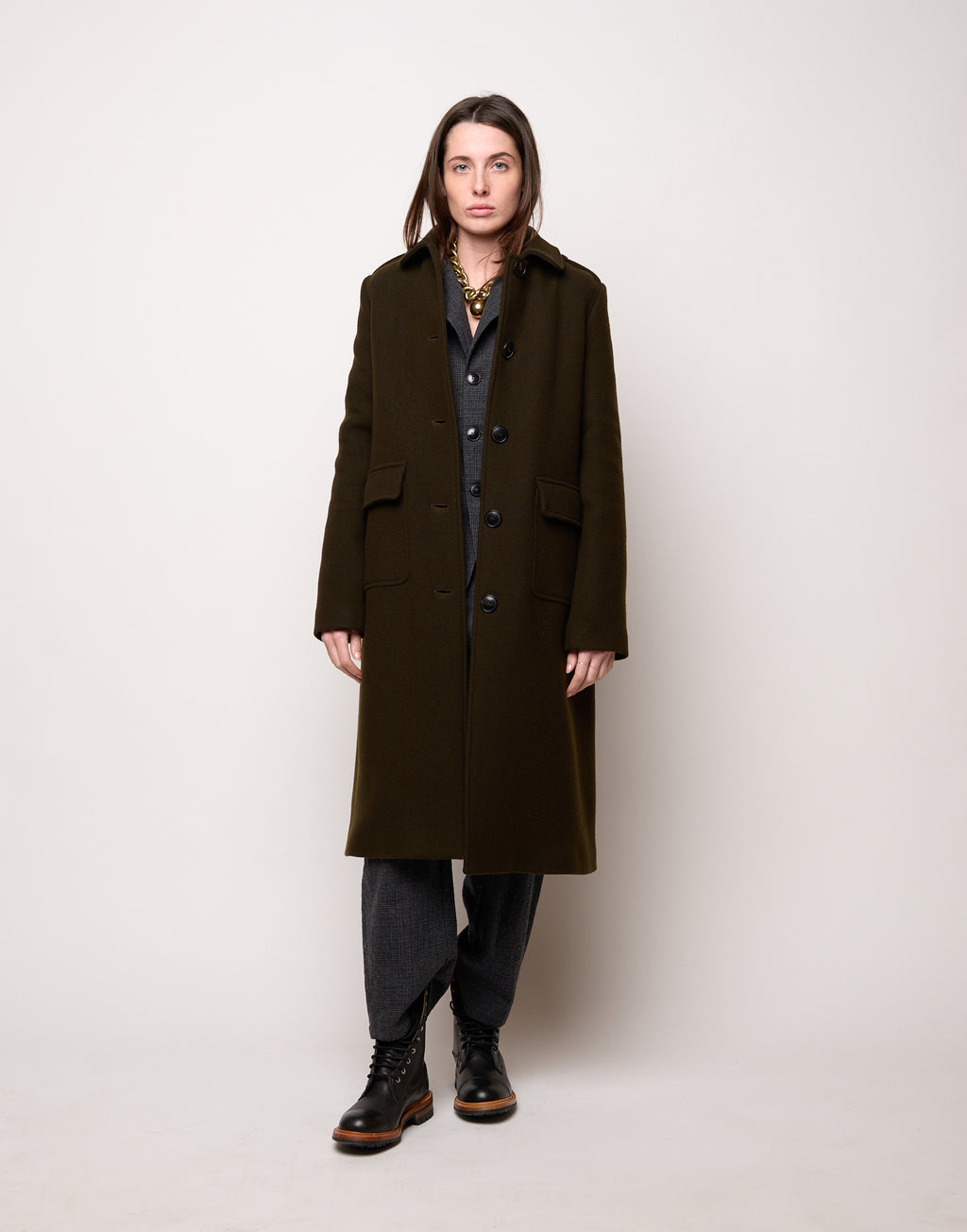 Cappotto Monopetto con Collo Chiuso e Martingala