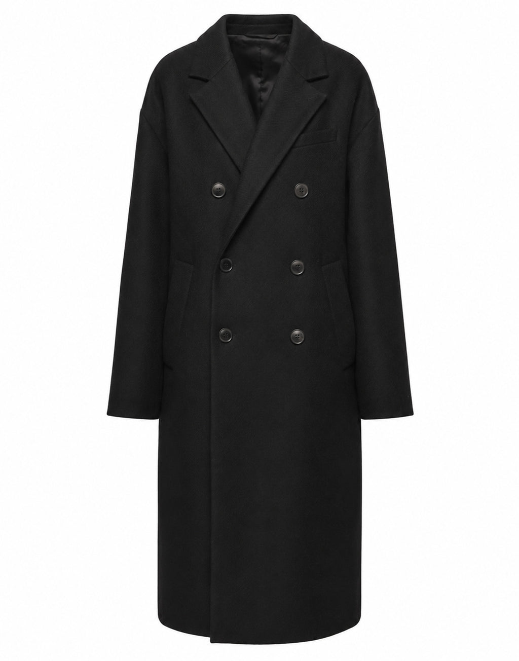 Cappotto Genderless Doppiopetto con Tasche a Filettone Nero