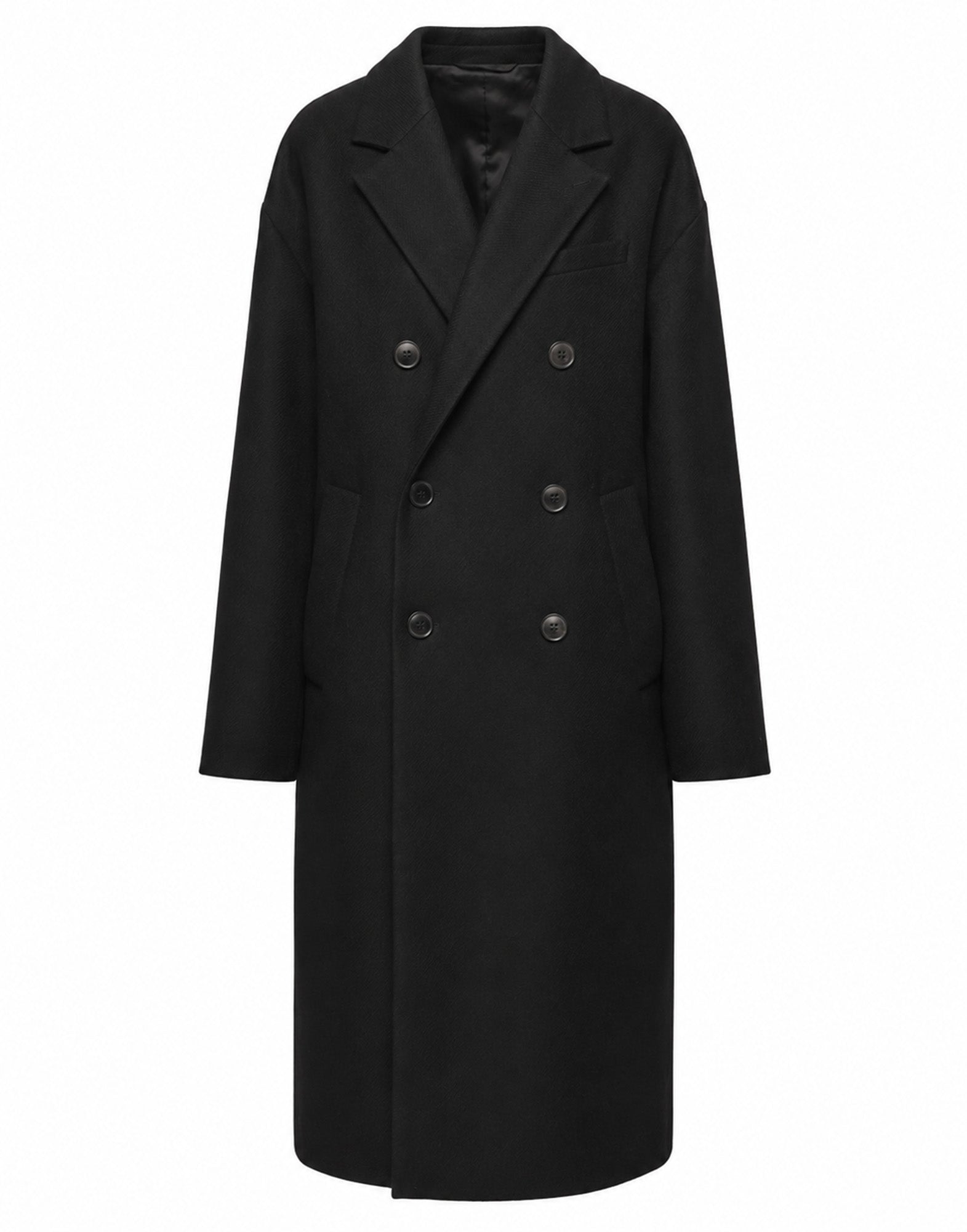 Cappotto Genderless Doppiopetto con Tasche a Filettone Nero