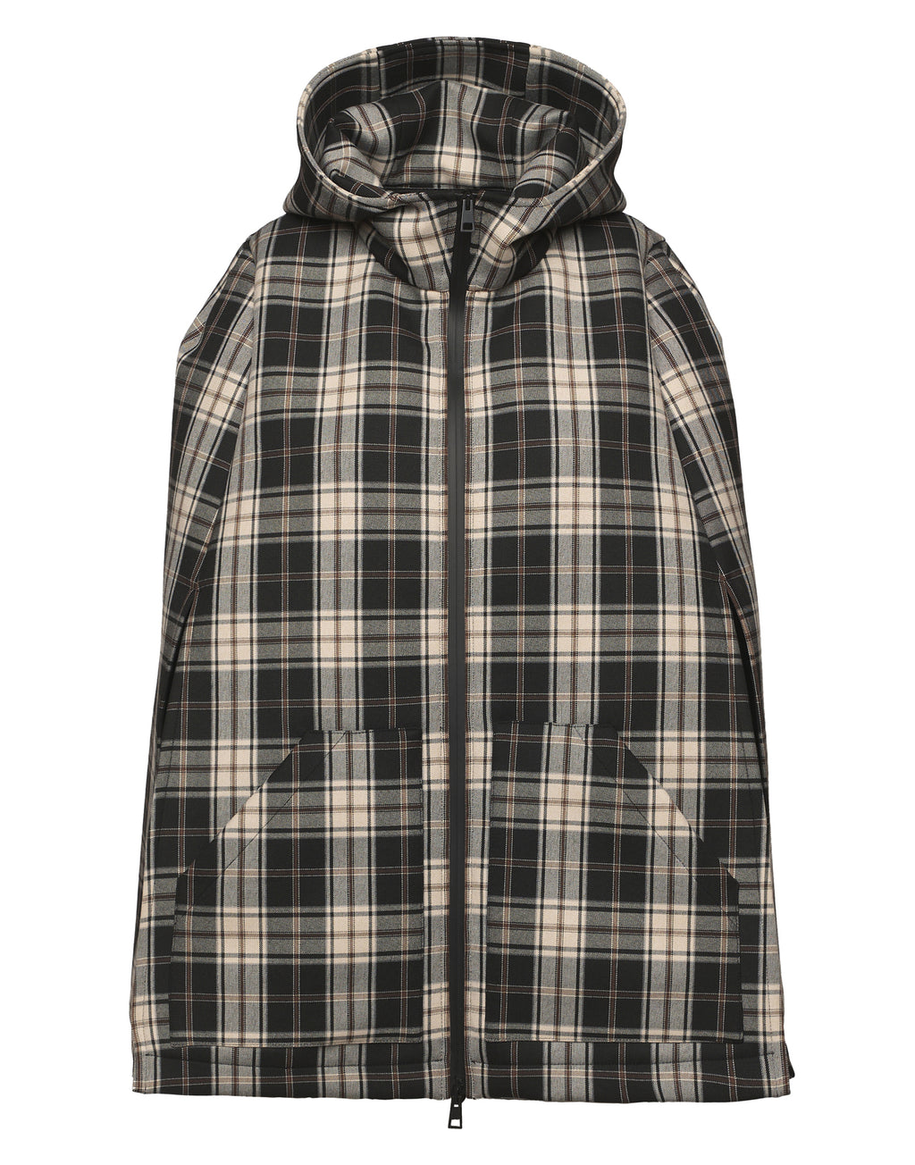 Mini Cappa con Cappuccio e Zip Spalmata in Neoprene Tartan
