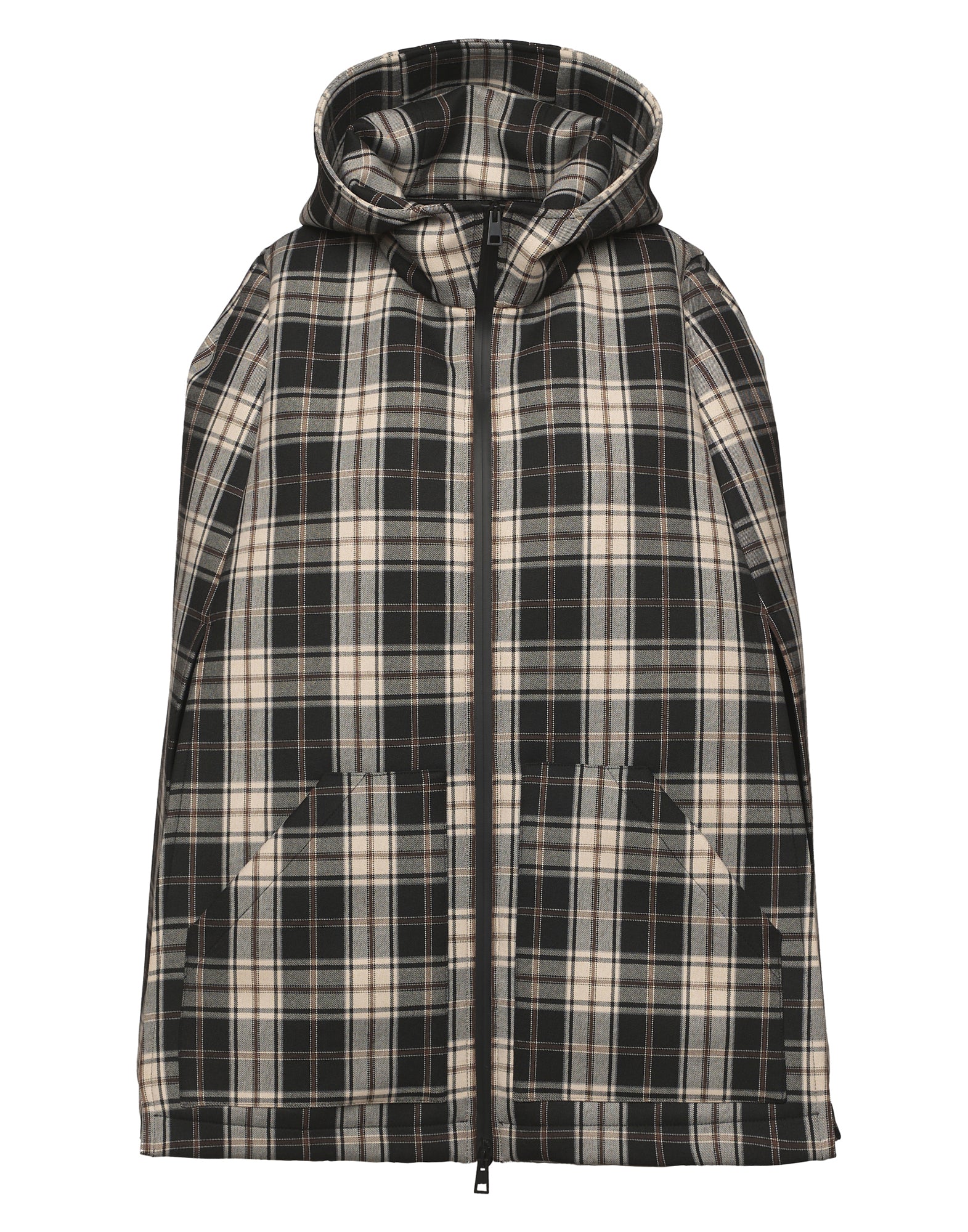 Mini Cappa con Cappuccio e Zip Spalmata in Neoprene Tartan