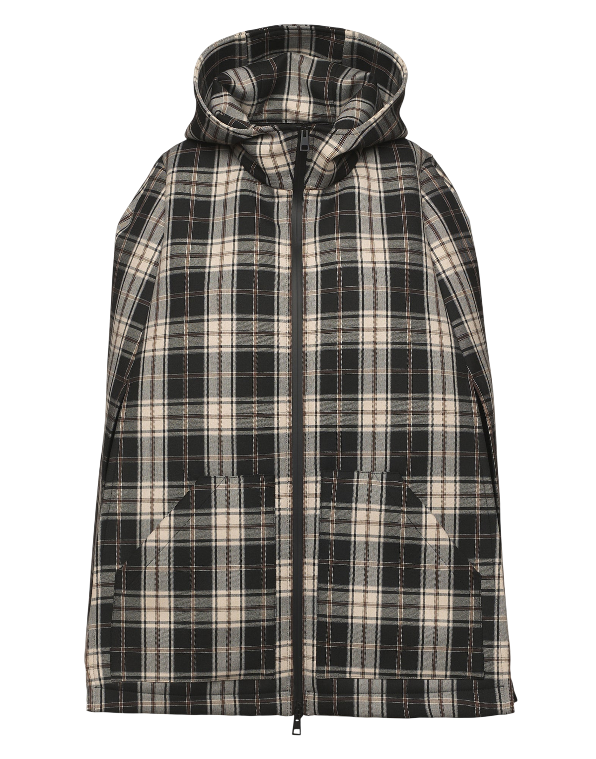 Mini Cape with Hood and Coated Tartan Neoprene Zip
