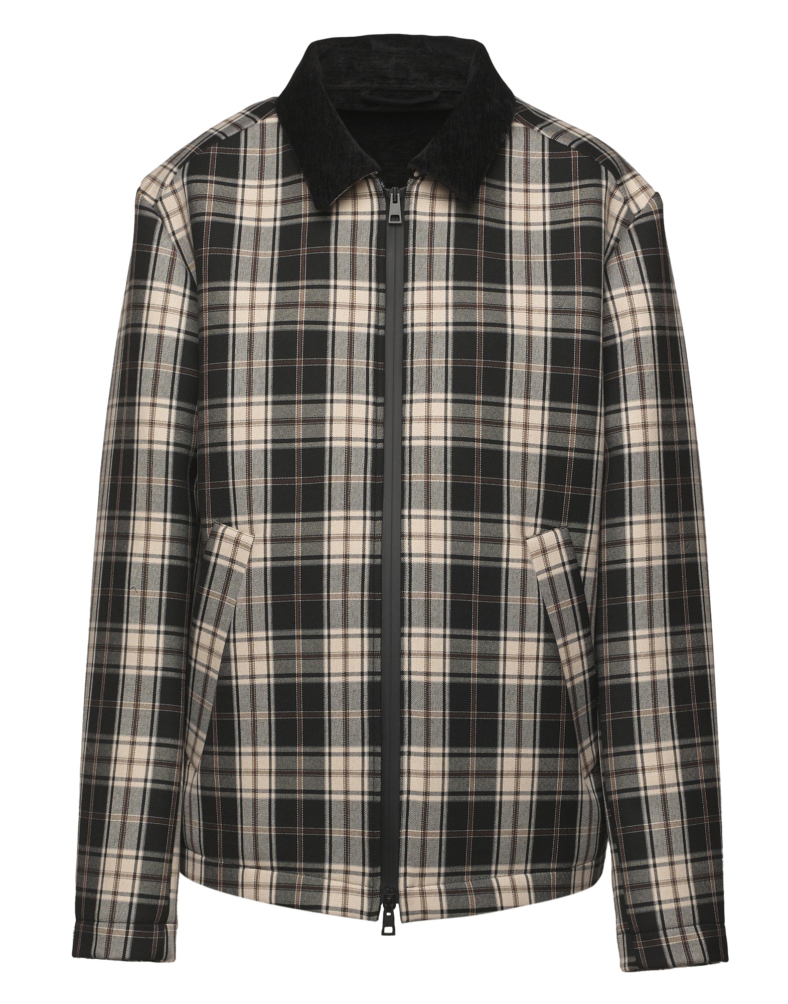 Caban Genderless con Collo Chiuso e Zip Spalmata in Neoprene Tartan