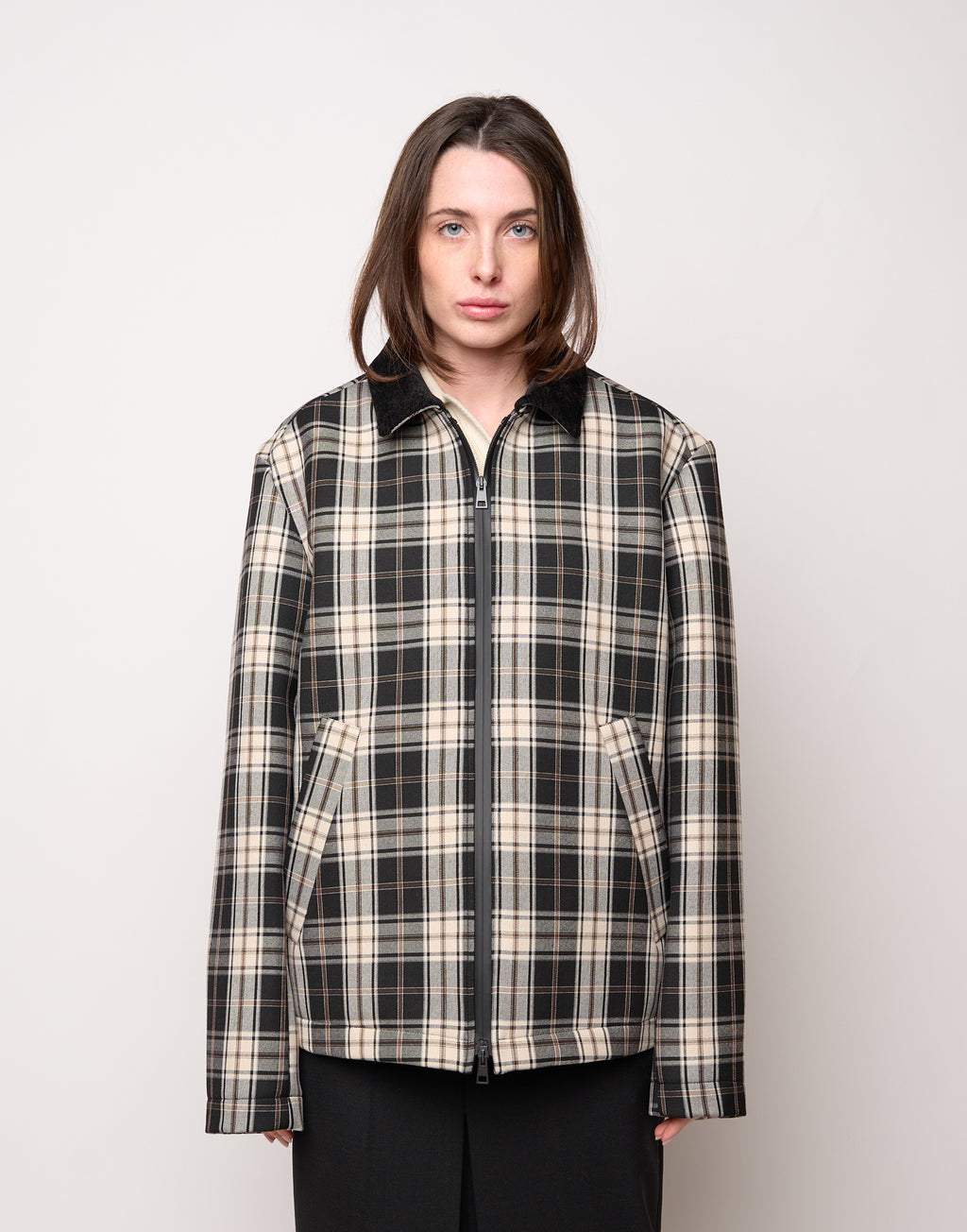 Caban Genderless con Collo Chiuso e Zip Spalmata in Neoprene Tartan