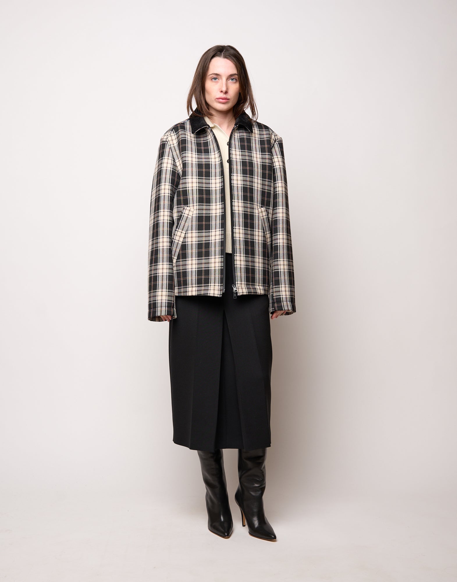 Caban Genderless con Collo Chiuso e Zip Spalmata in Neoprene Tartan
