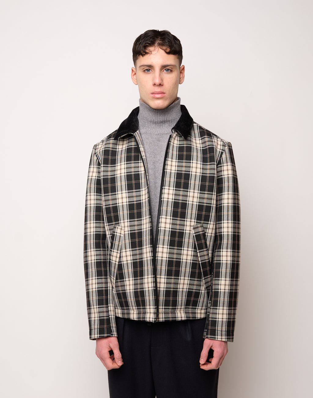 Caban Genderless con Collo Chiuso e Zip Spalmata in Neoprene Tartan
