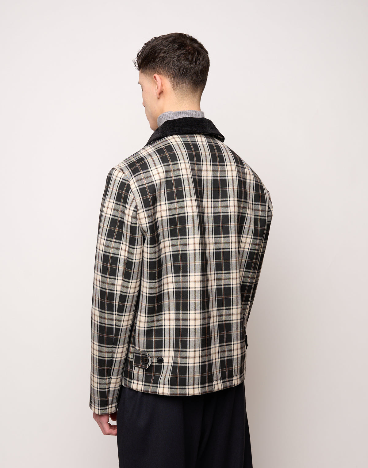 Caban Genderless con Collo Chiuso e Zip Spalmata in Neoprene Tartan