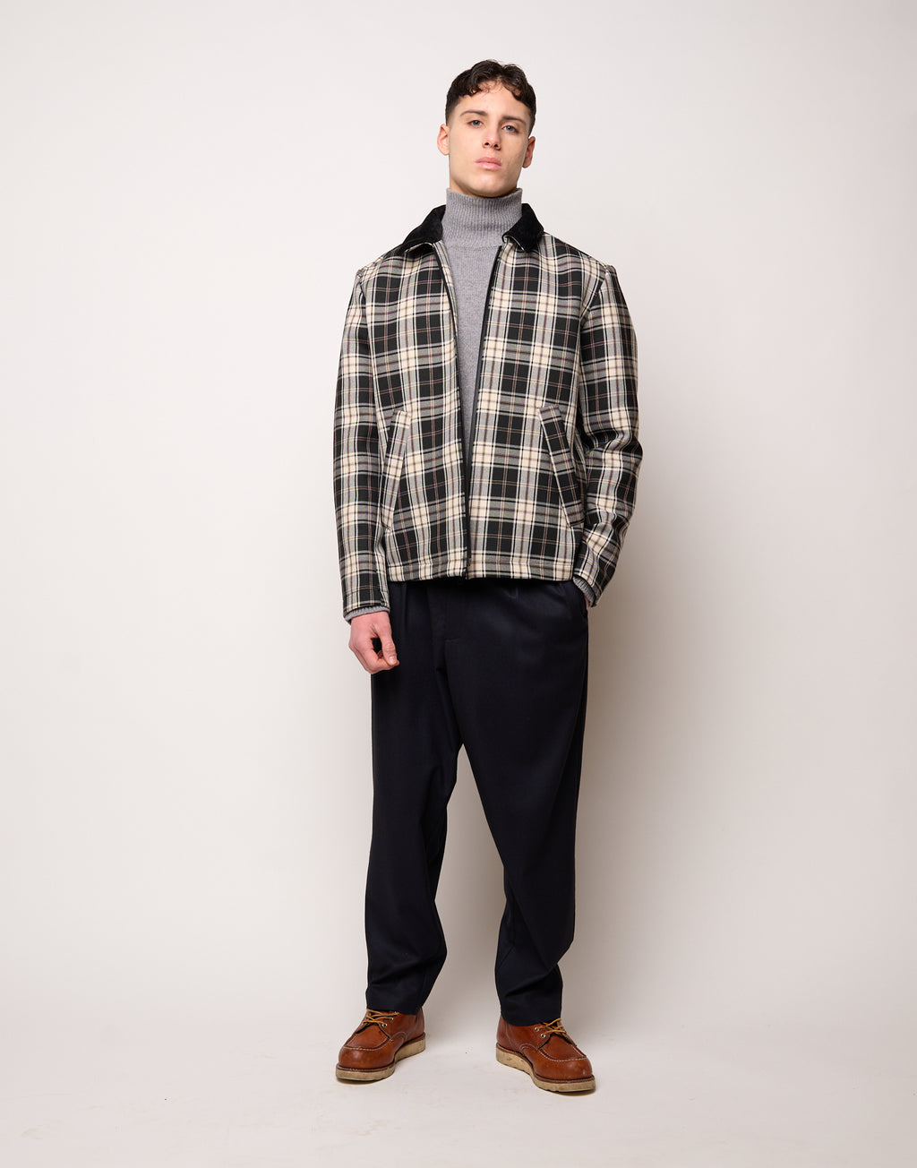 Caban Genderless con Collo Chiuso e Zip Spalmata in Neoprene Tartan
