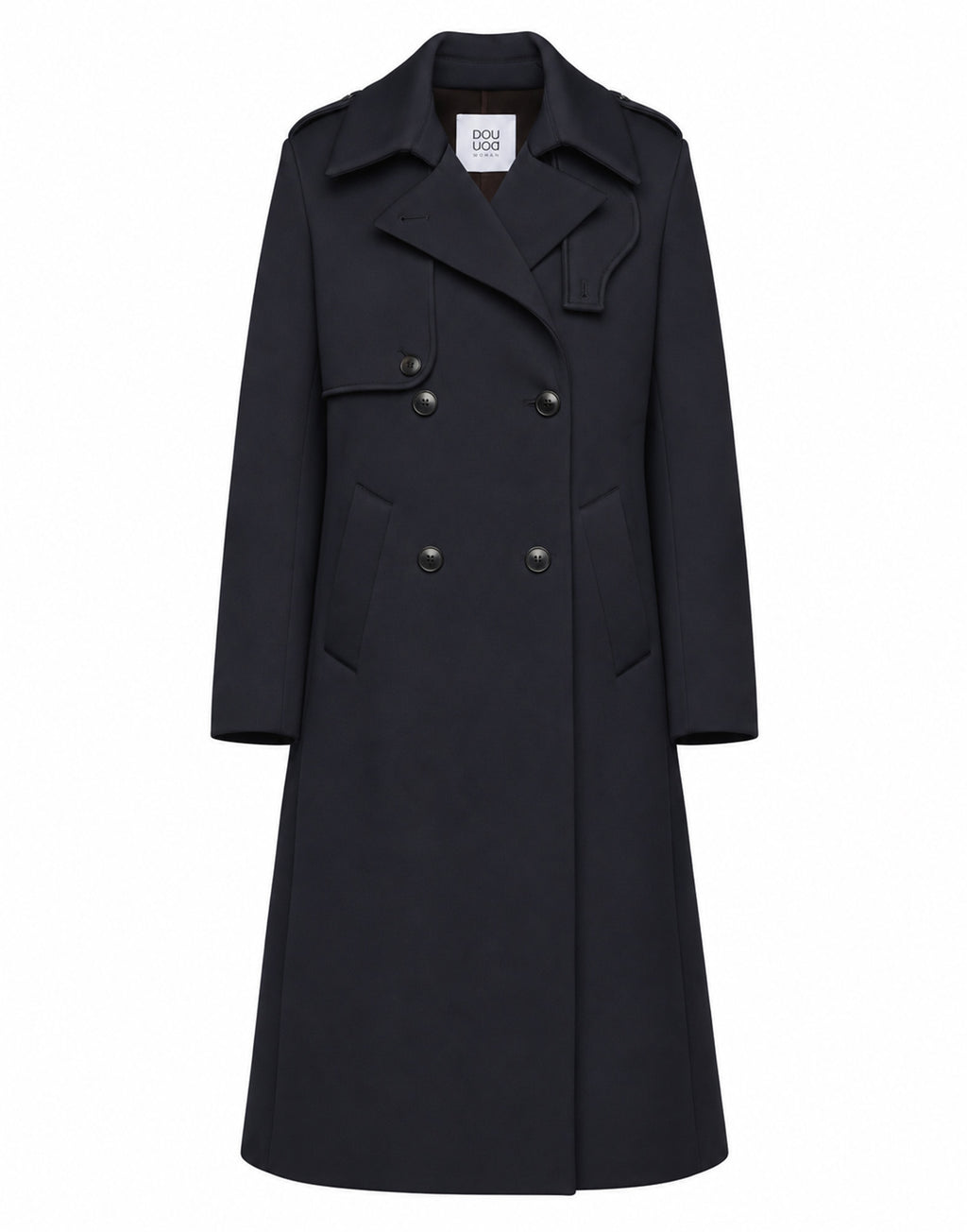 Trench Doppiopetto in Tecno Neoprene con Collo a Rever
