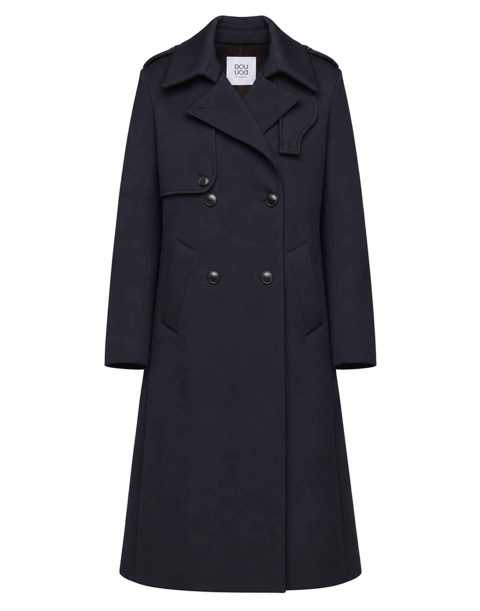 Trench Doppiopetto in Tecno Neoprene con Collo a Rever