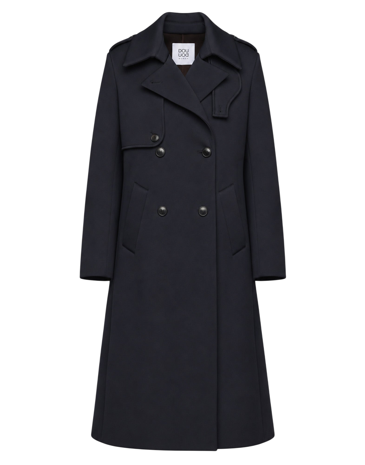 Double-Breasted Techno Neoprene Trench Coat with Lapel Collar