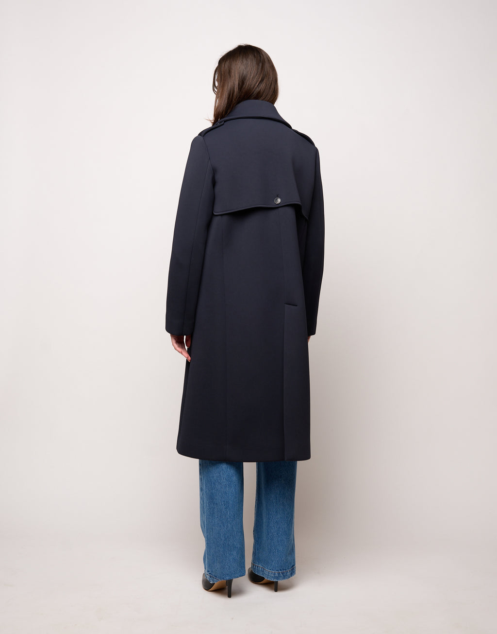 Trench Doppiopetto in Tecno Neoprene con Collo a Rever