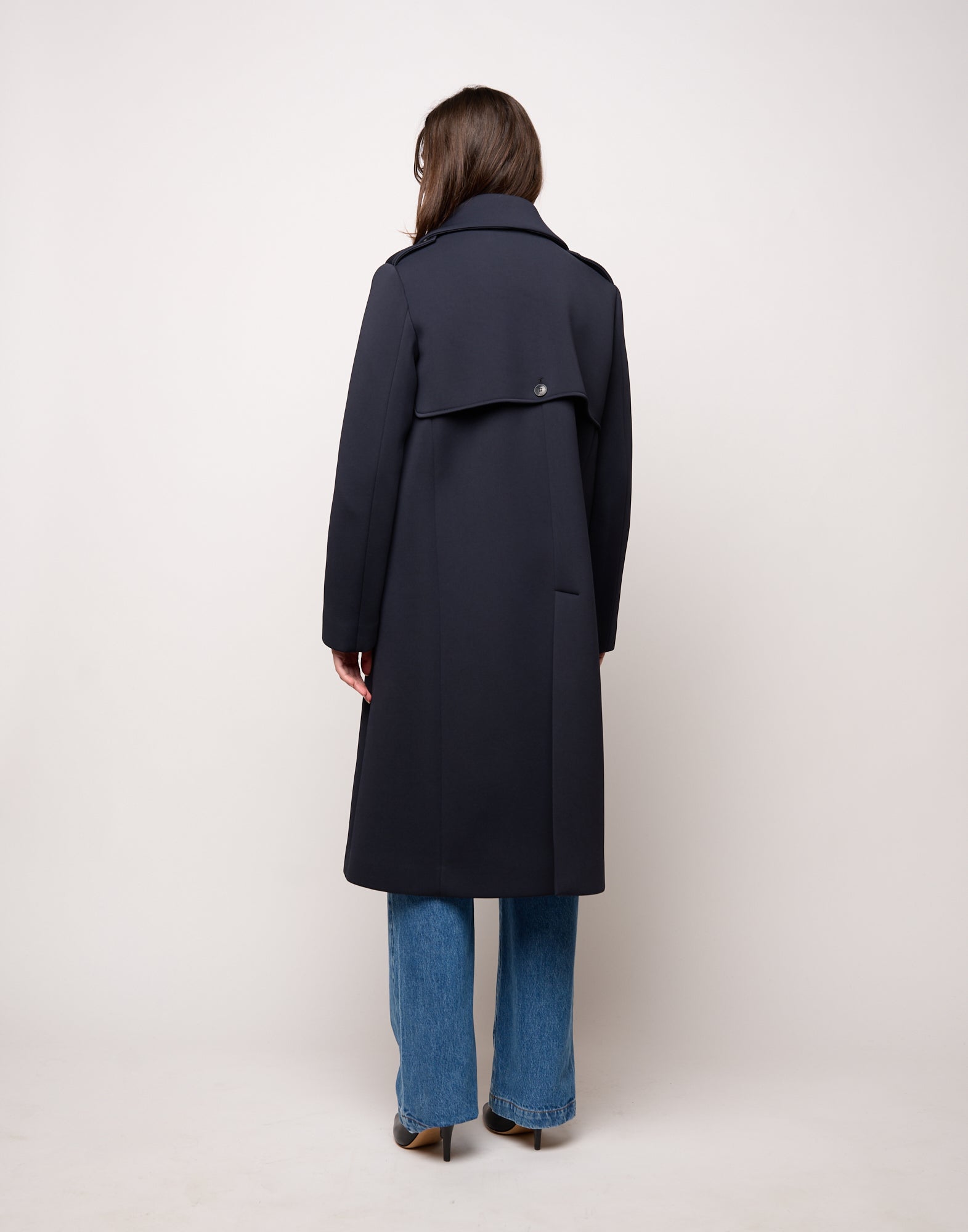 Trench Doppiopetto in Tecno Neoprene con Collo a Rever
