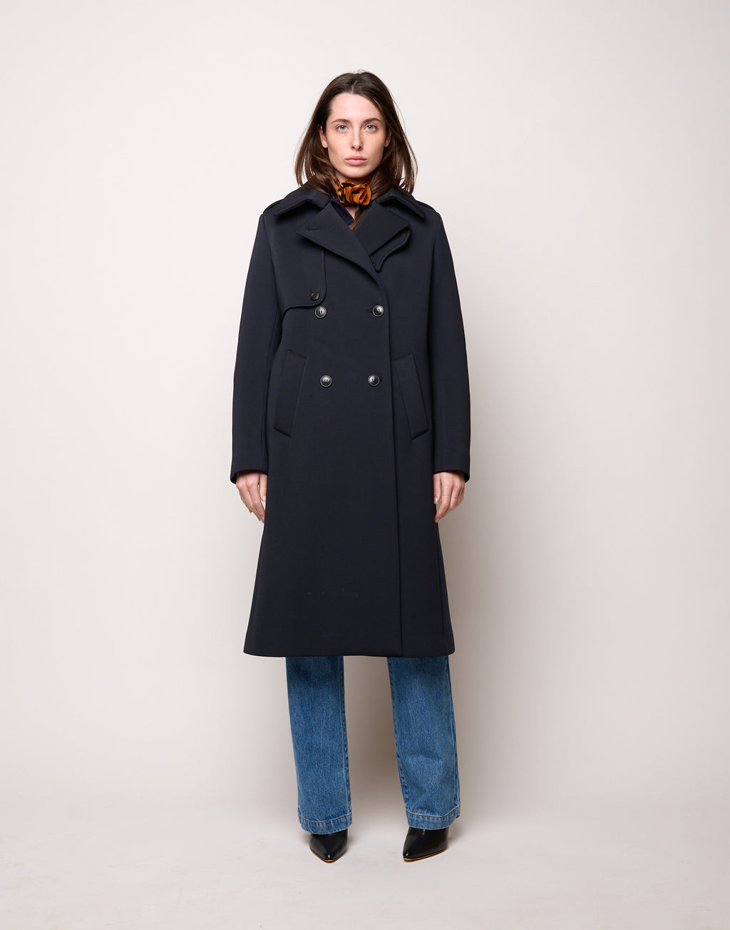 Trench Doppiopetto in Tecno Neoprene con Collo a Rever
