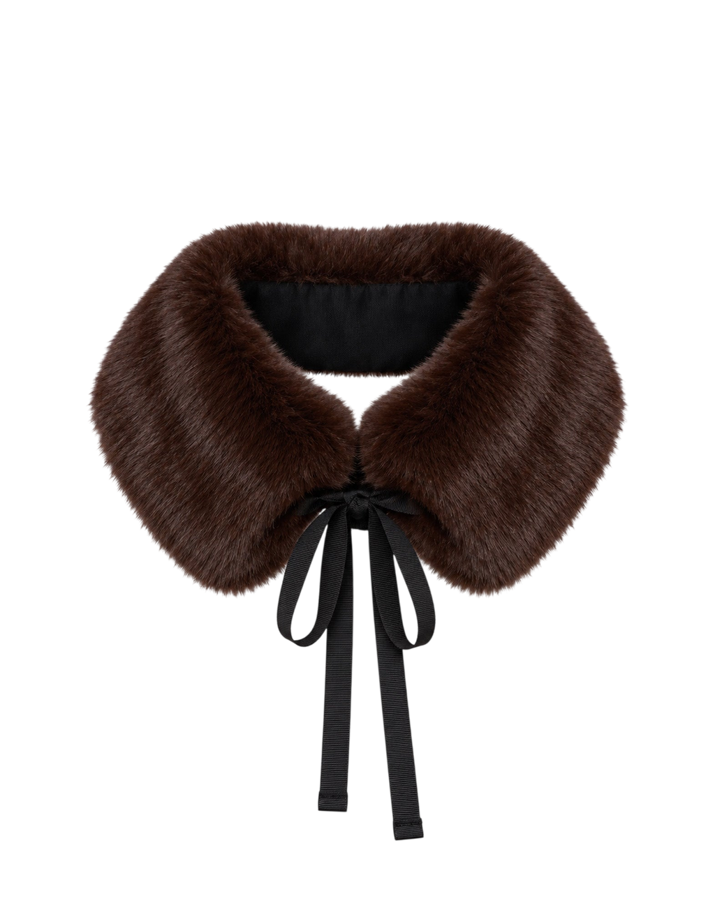 Col rond avec lacets en fausse fourrure chocolat