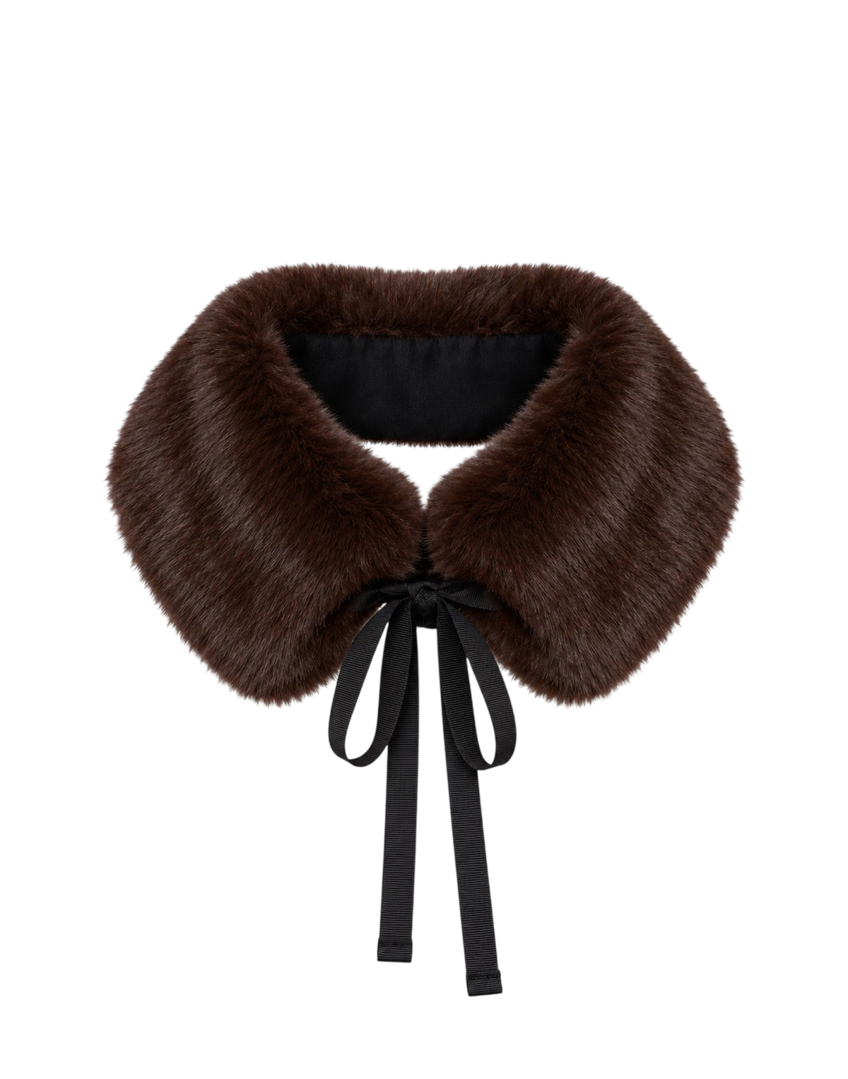 Faux Fur Round Neck with Ties - Chocolate