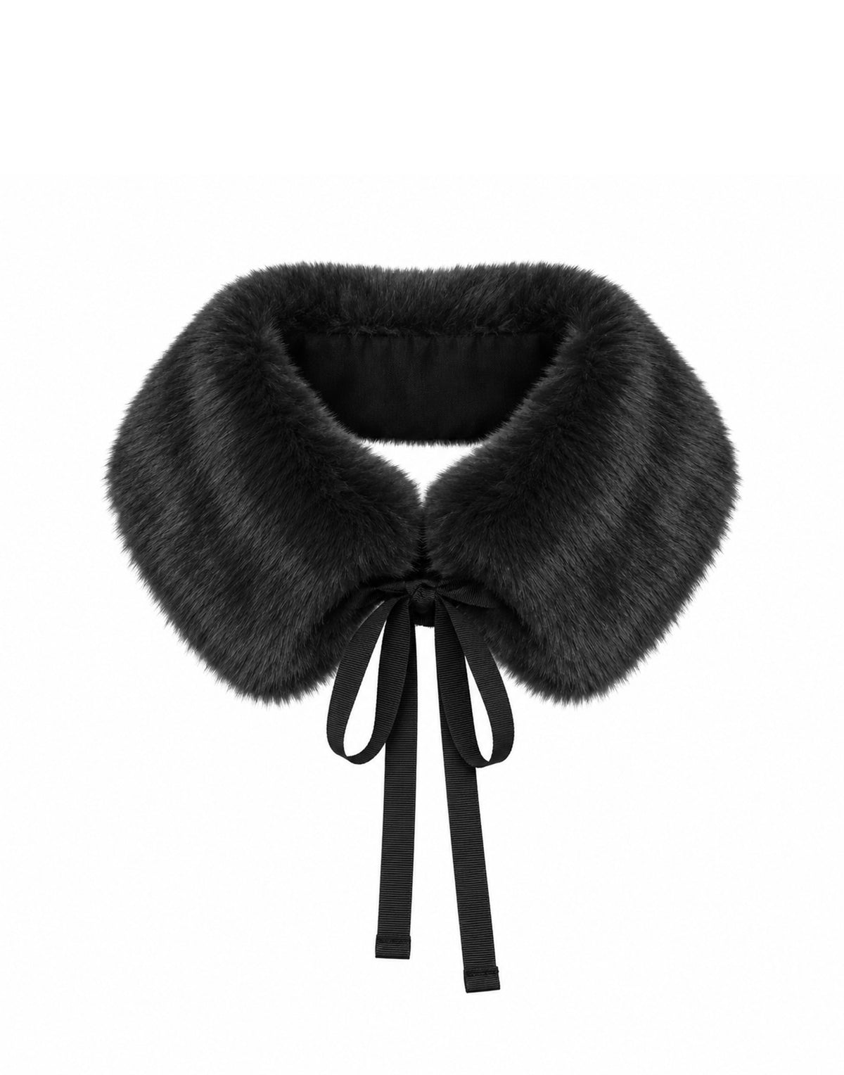 Collo Tondo con Lacci in Eco Pelliccia Nero