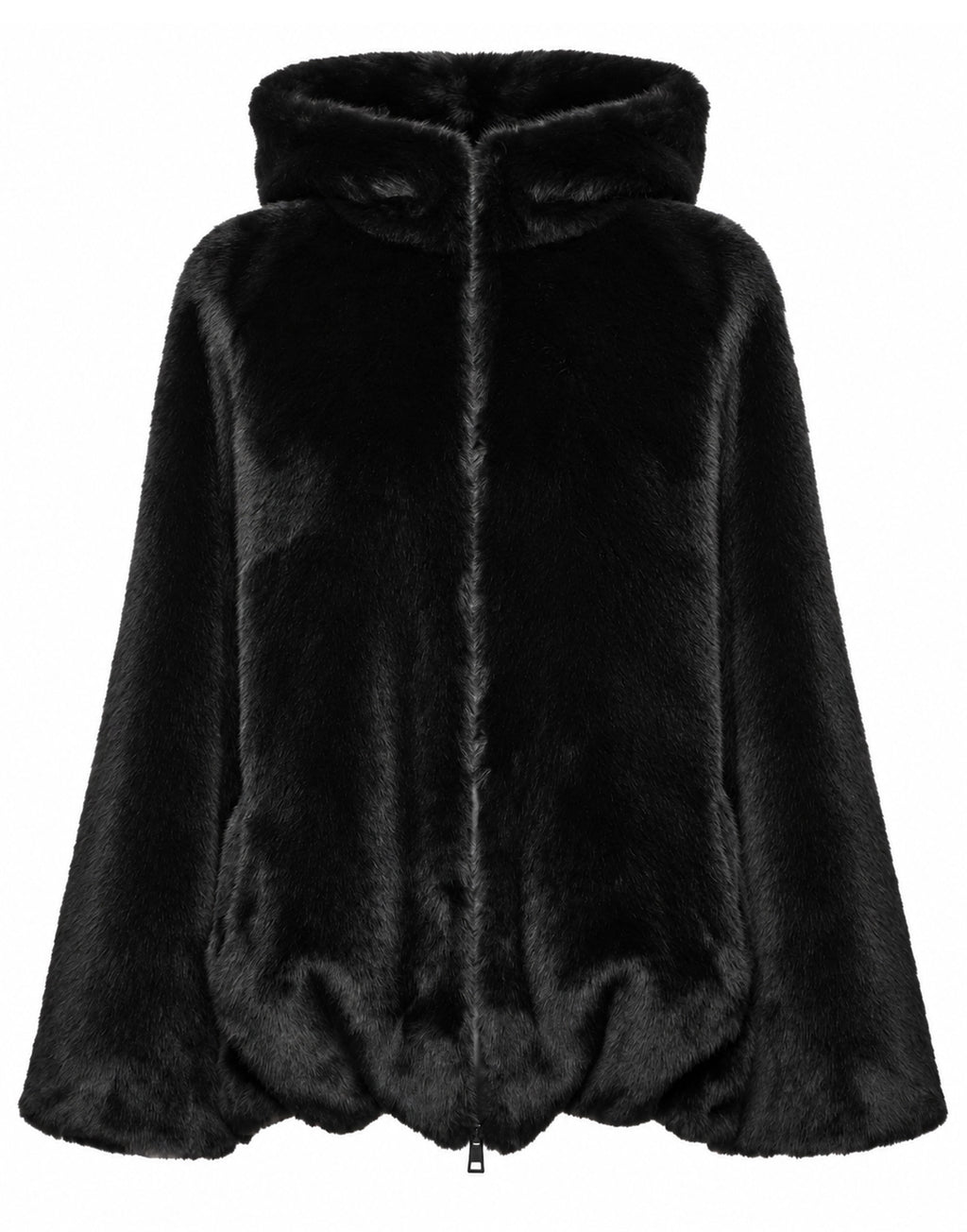 Parka con Cappuccio e Coulisse al Fondo in Eco Pelliccia Nero