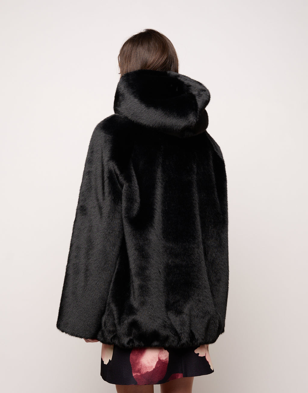Parka con Cappuccio e Coulisse al Fondo in Eco Pelliccia Nero