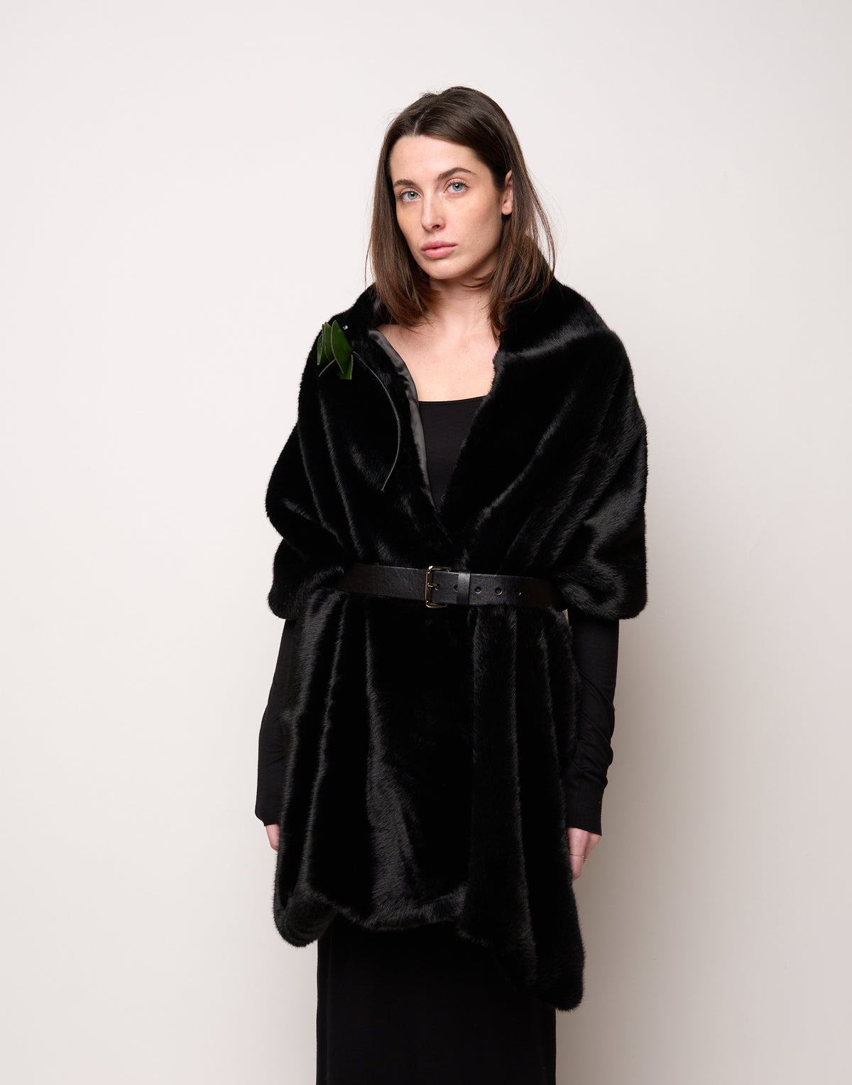 Black Faux Fur Stole with Hook