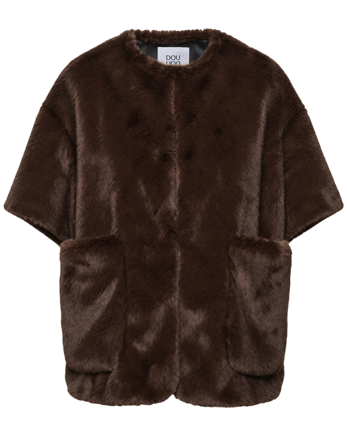 Chocolate Faux Fur Short-Sleeved Pea Coat