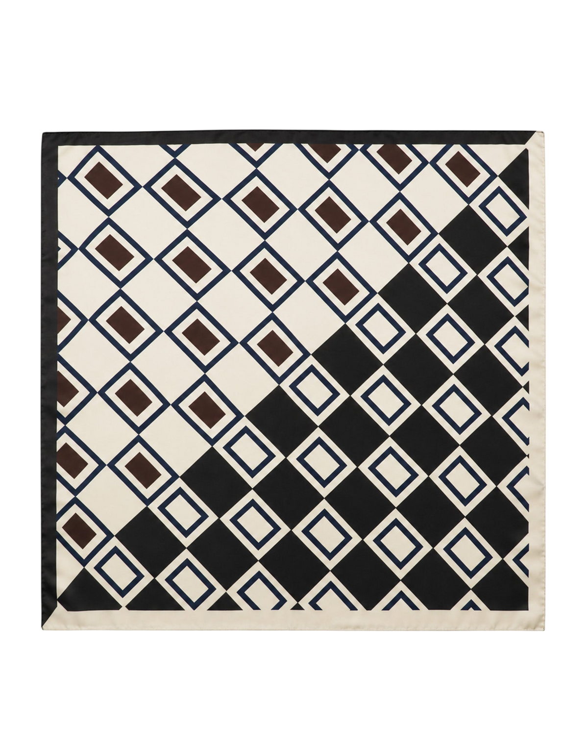 Silk Scarf with Geometric Print Butter/Black