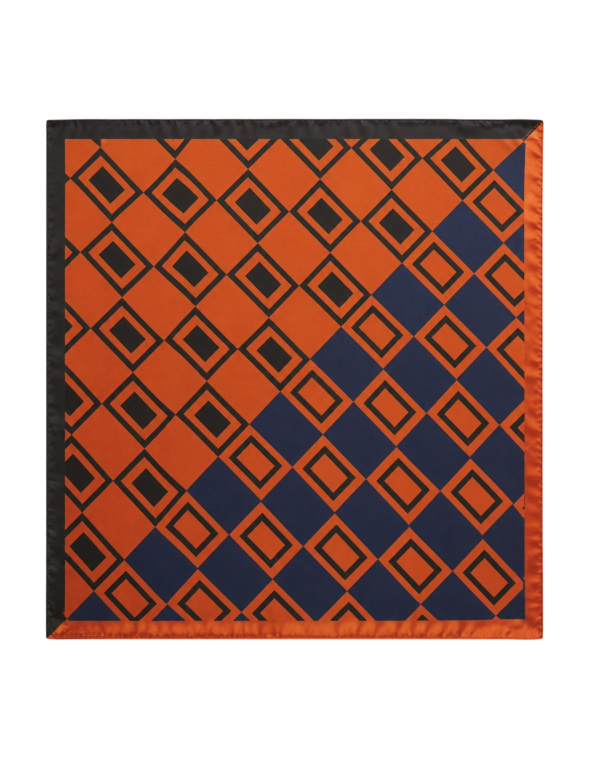 Silk Scarf with Geometric Print Whisky/Blue