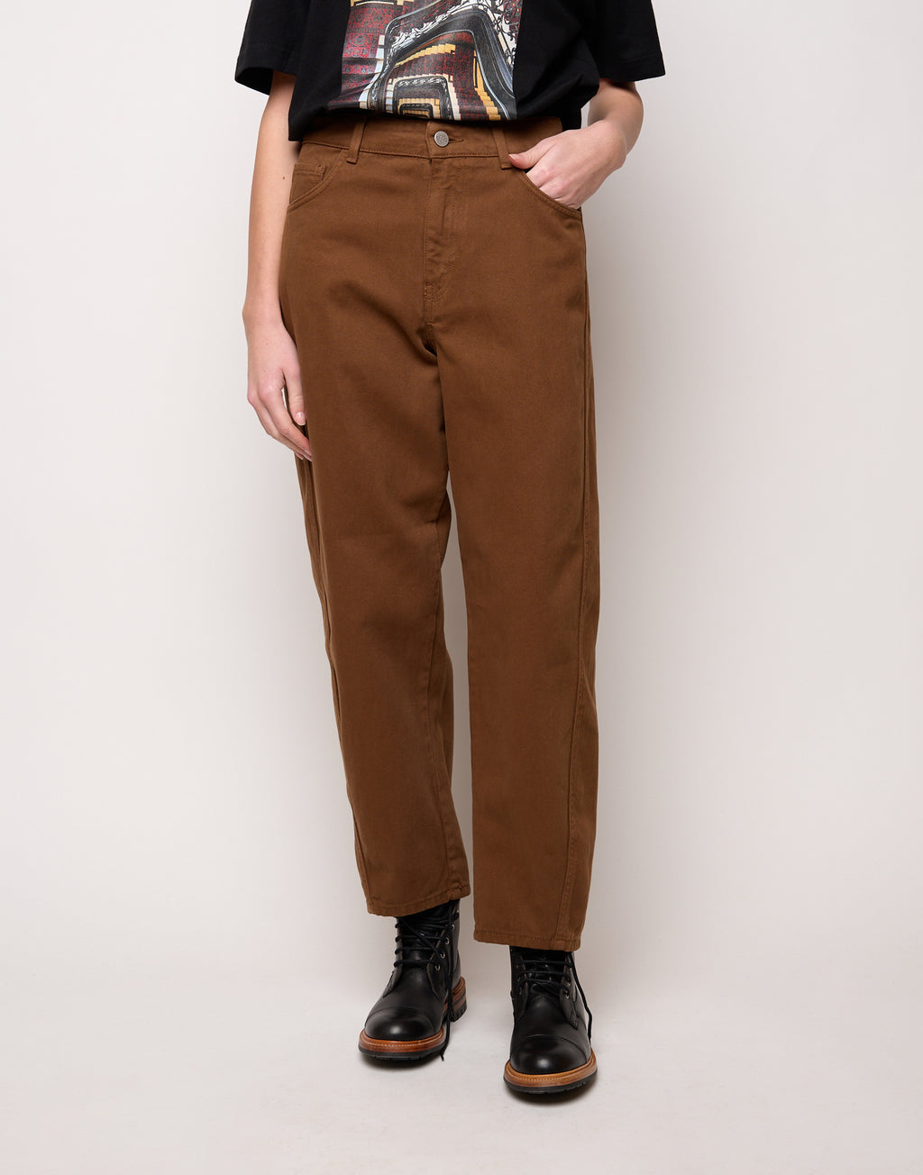 Pantalone Baggy in Drill di Cotone Caramello