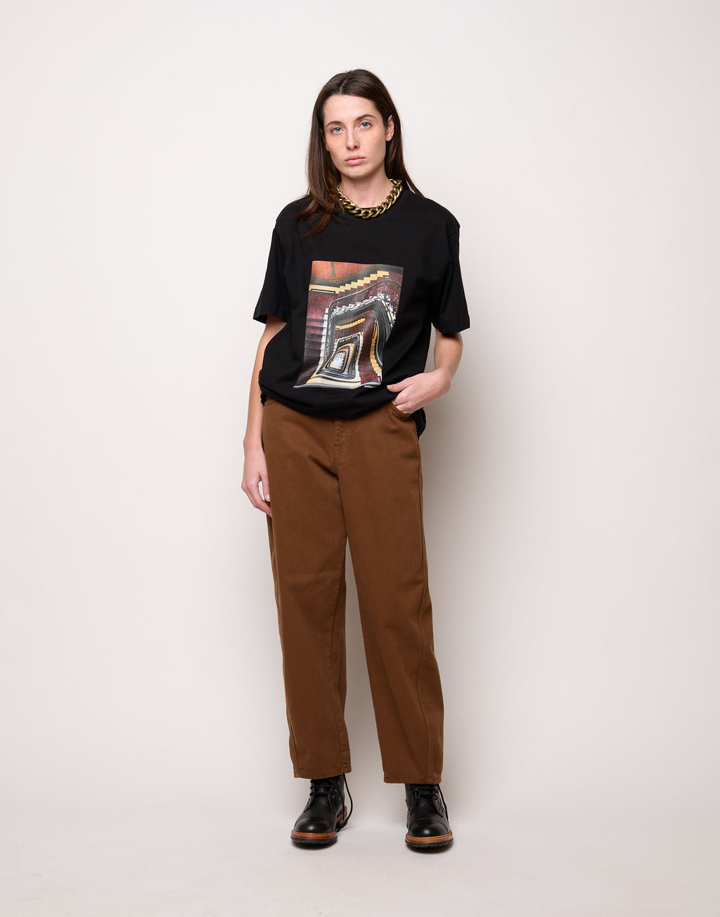 Pantalone Baggy in Drill di Cotone Caramello