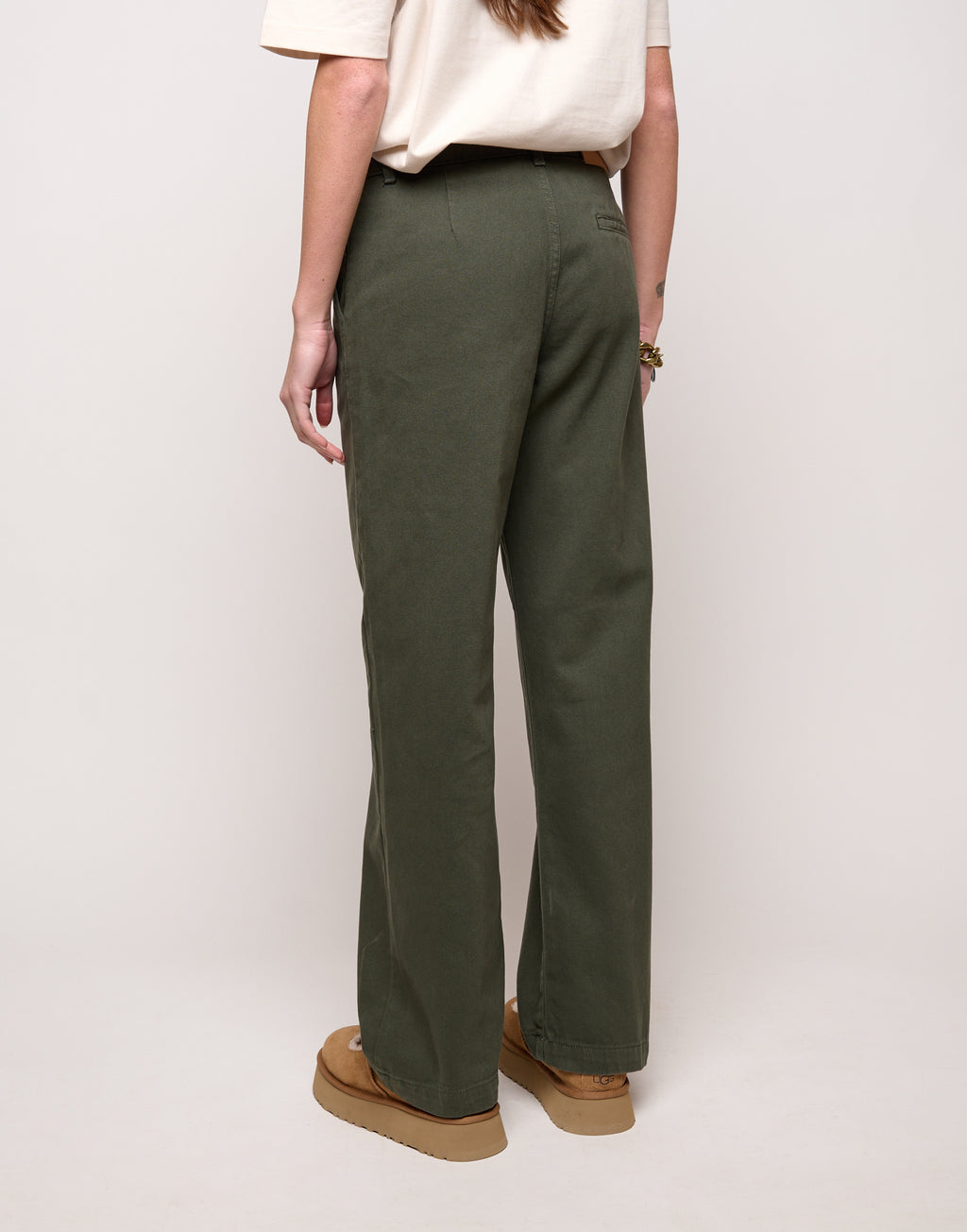 Pantalone Dritto in Drill di Cotone Oliva