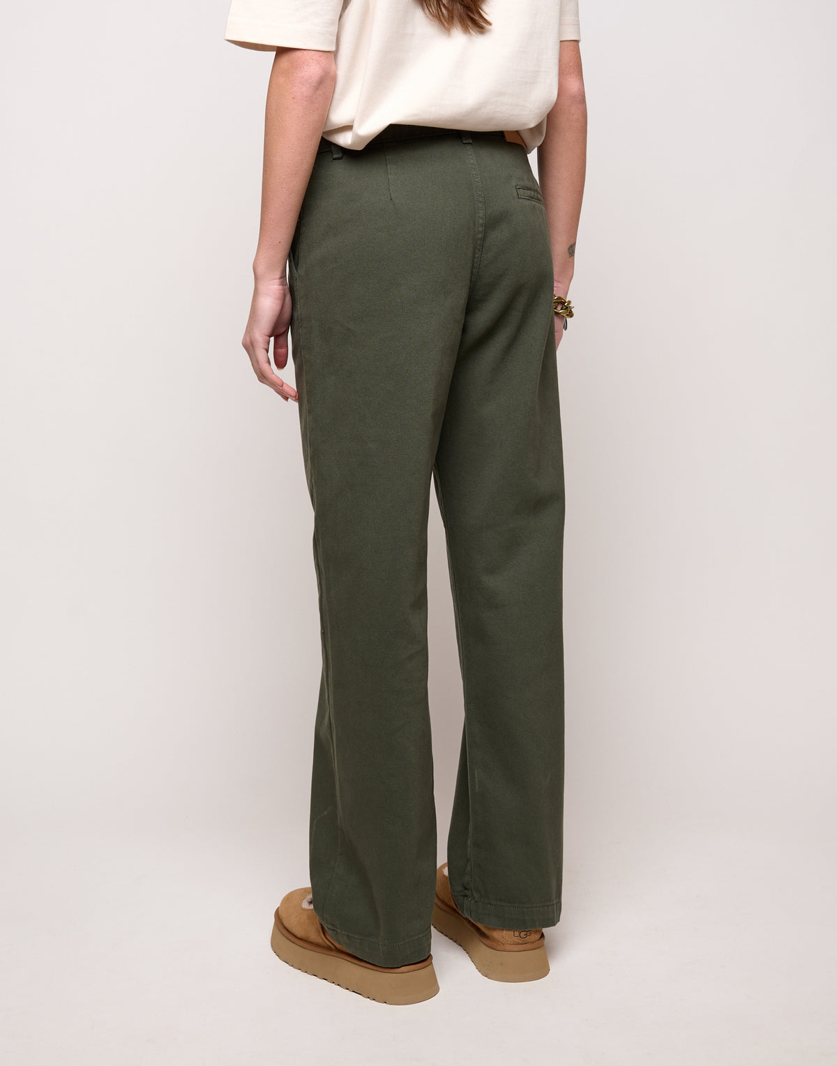 Pantalone Dritto in Drill di Cotone Oliva