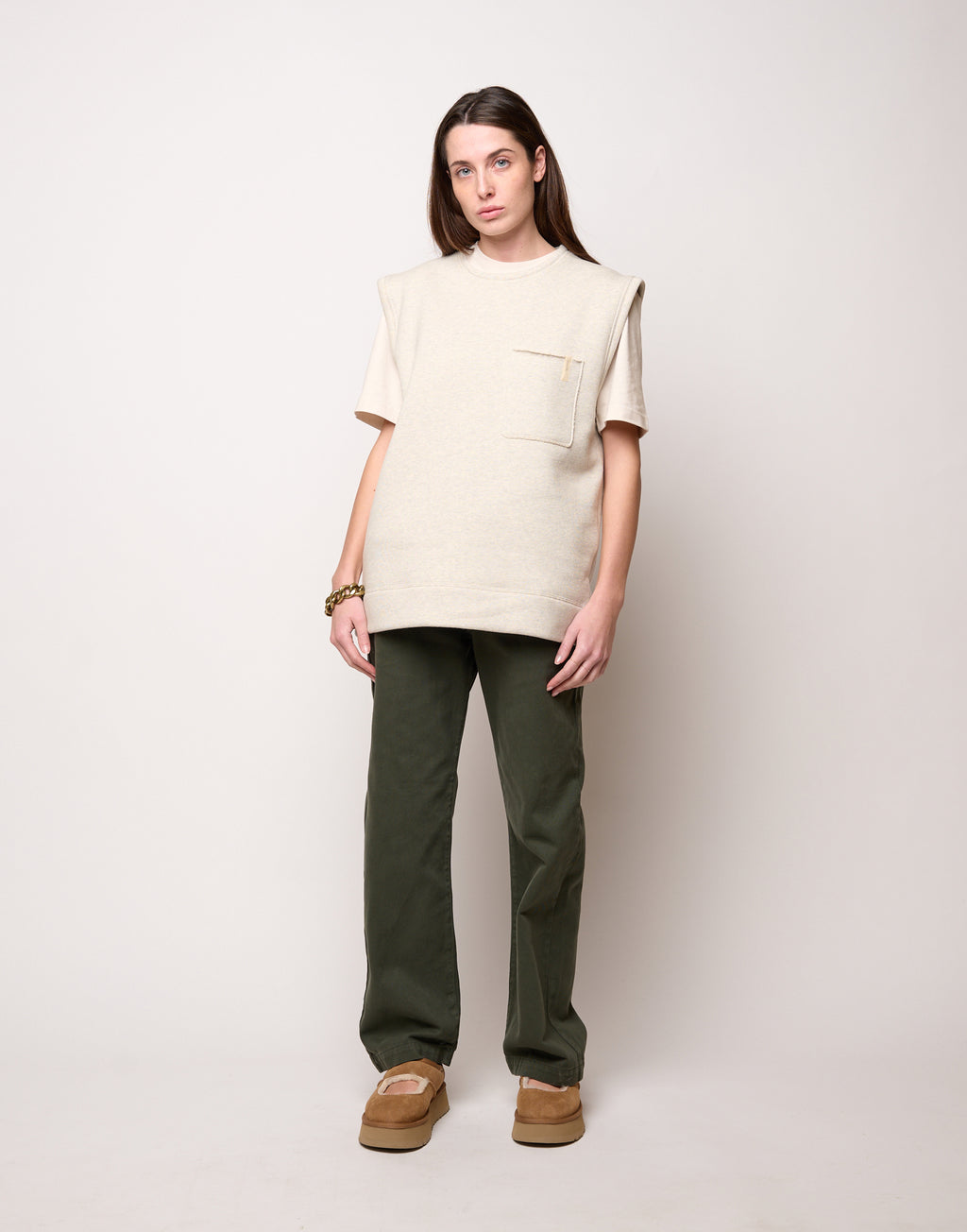 Pantalone Dritto in Drill di Cotone Oliva