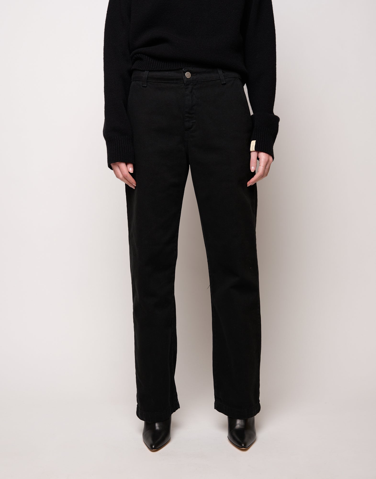 Pantalone Dritto in Drill di Cotone Nero
