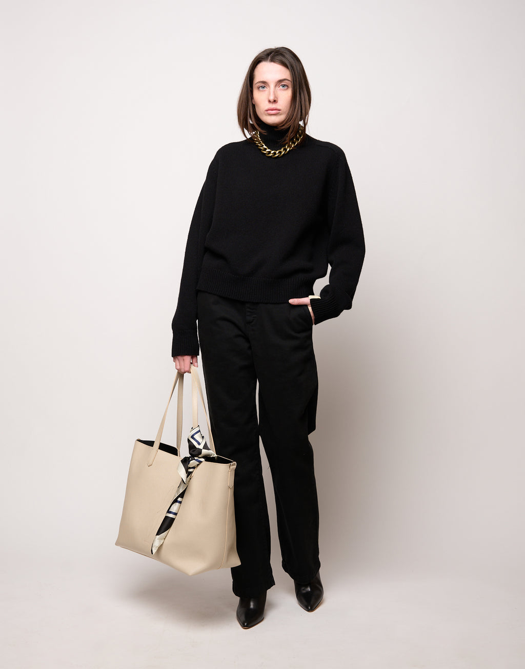 Pantalone Dritto in Drill di Cotone Nero