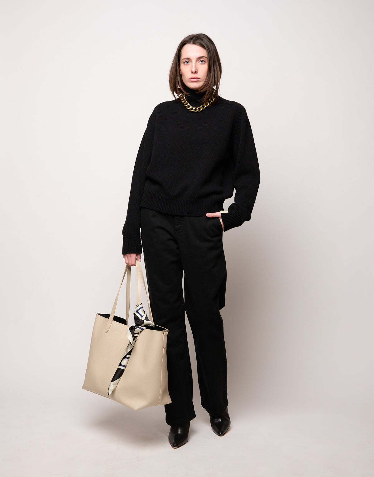 Pantalone Dritto in Drill di Cotone Nero
