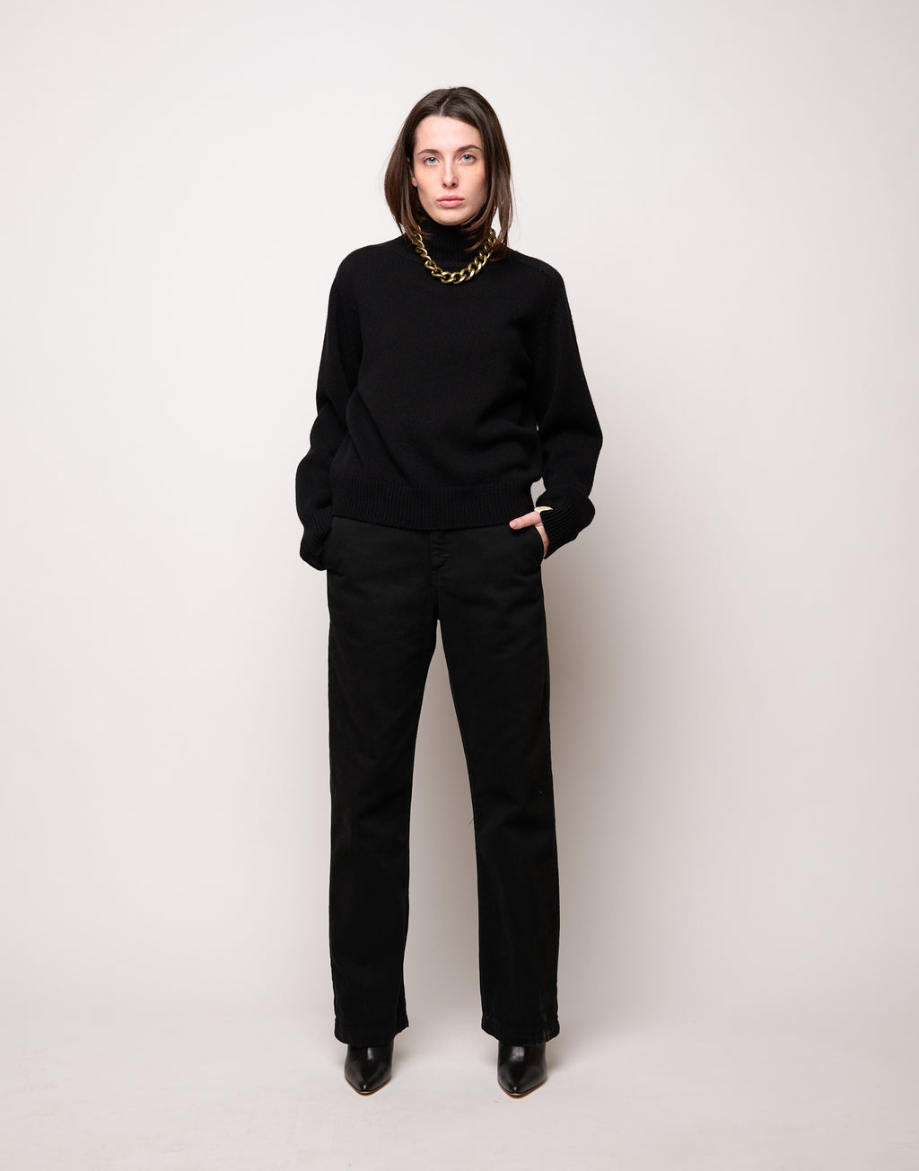 Pantalone Dritto in Drill di Cotone Nero
