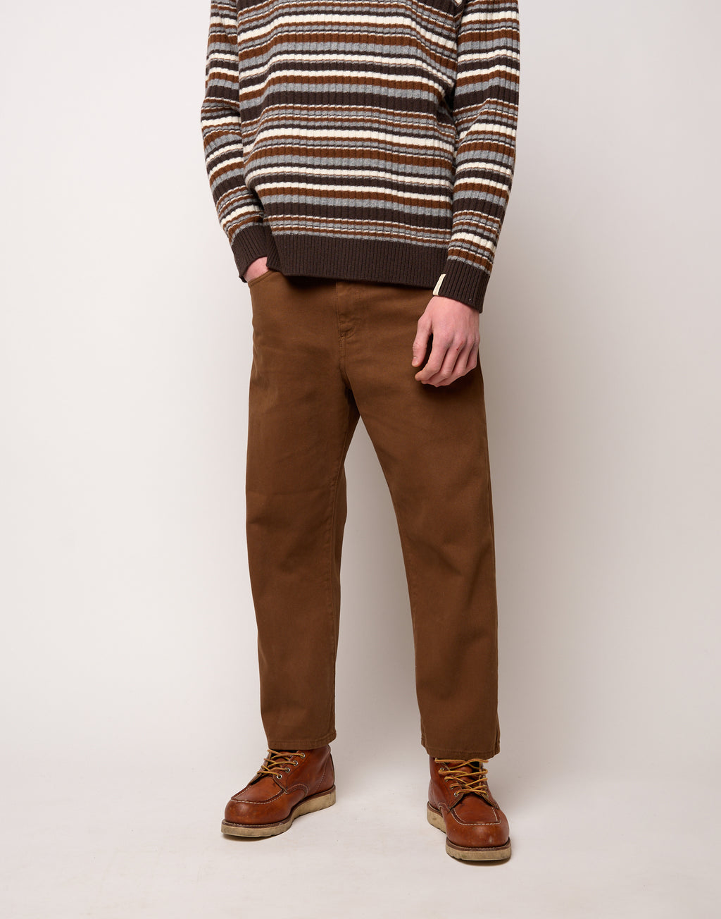 Pantalone Ampio Cropped Genderless in Drill di Cotone Caramello