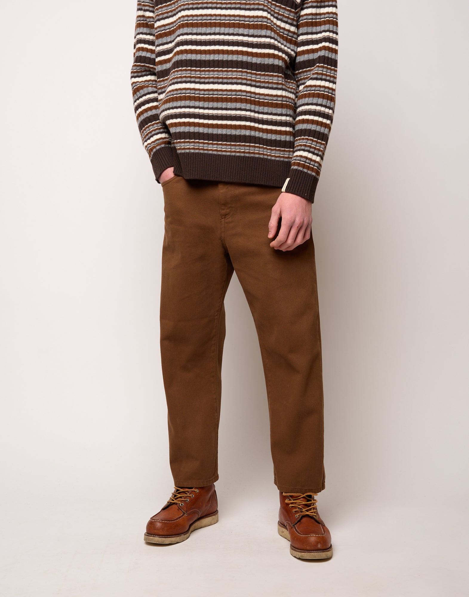 Pantalone Ampio Cropped Genderless in Drill di Cotone Caramello