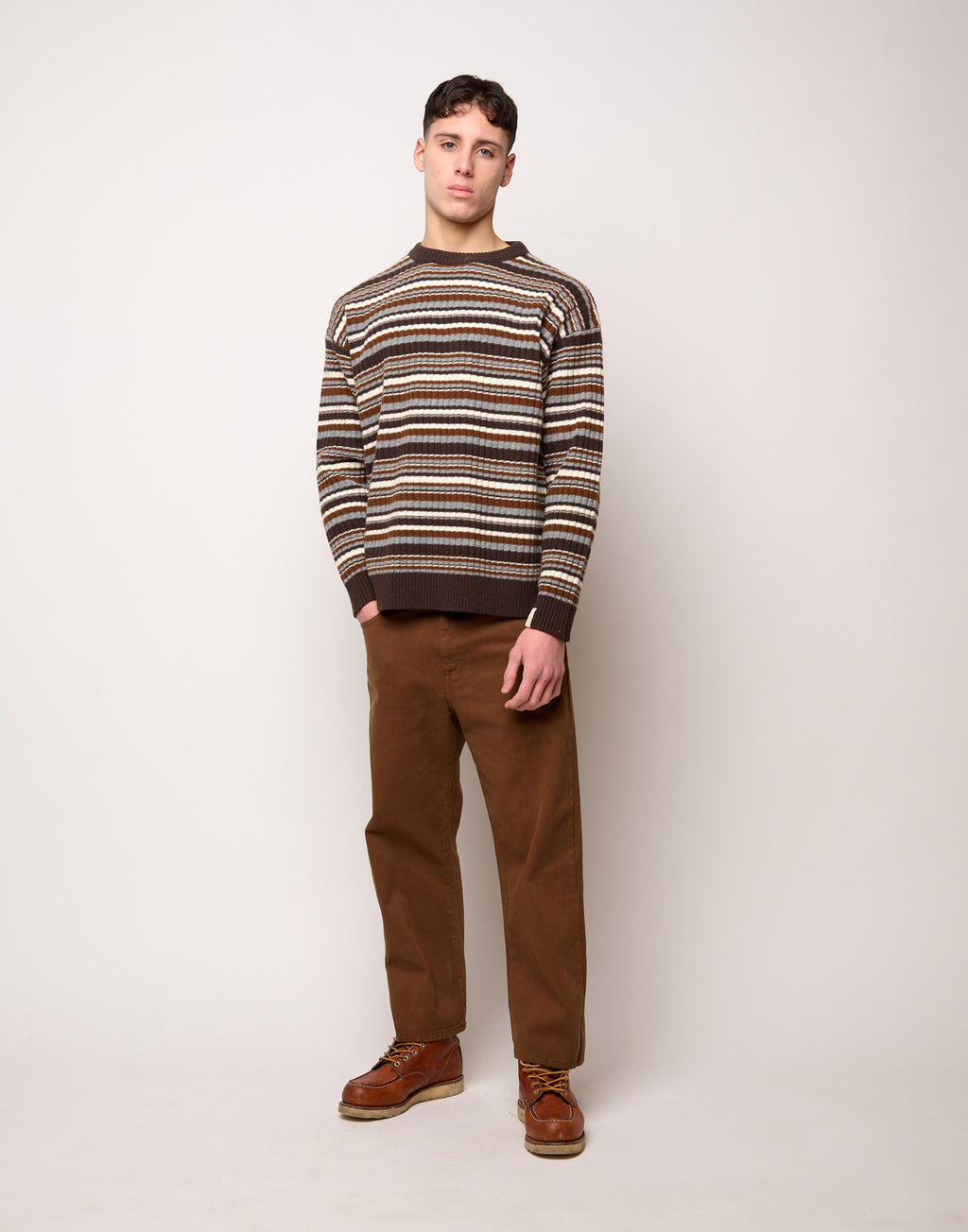 Pantalone Ampio Cropped Genderless in Drill di Cotone Caramello