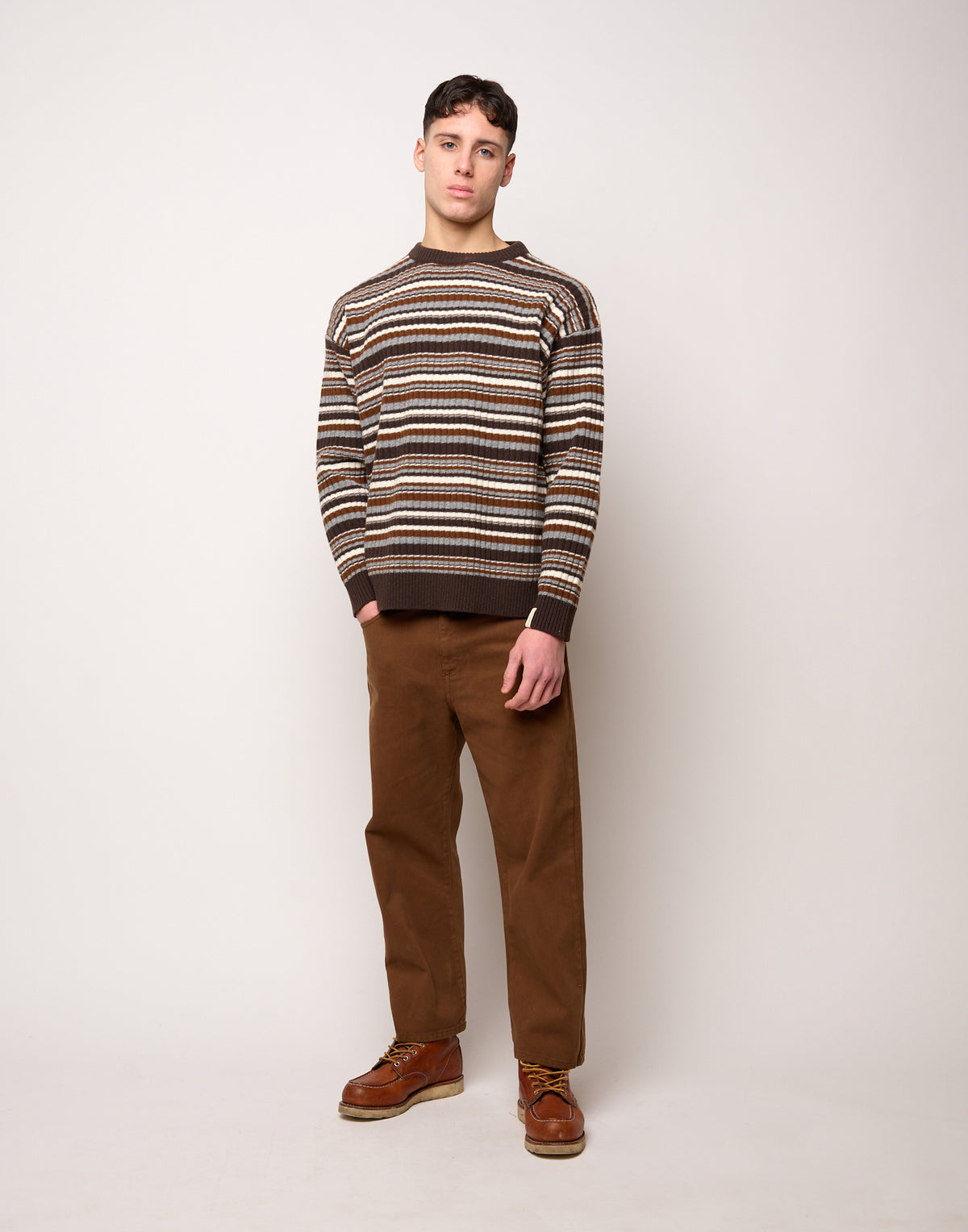 Pantalone Ampio Cropped Genderless in Drill di Cotone Caramello