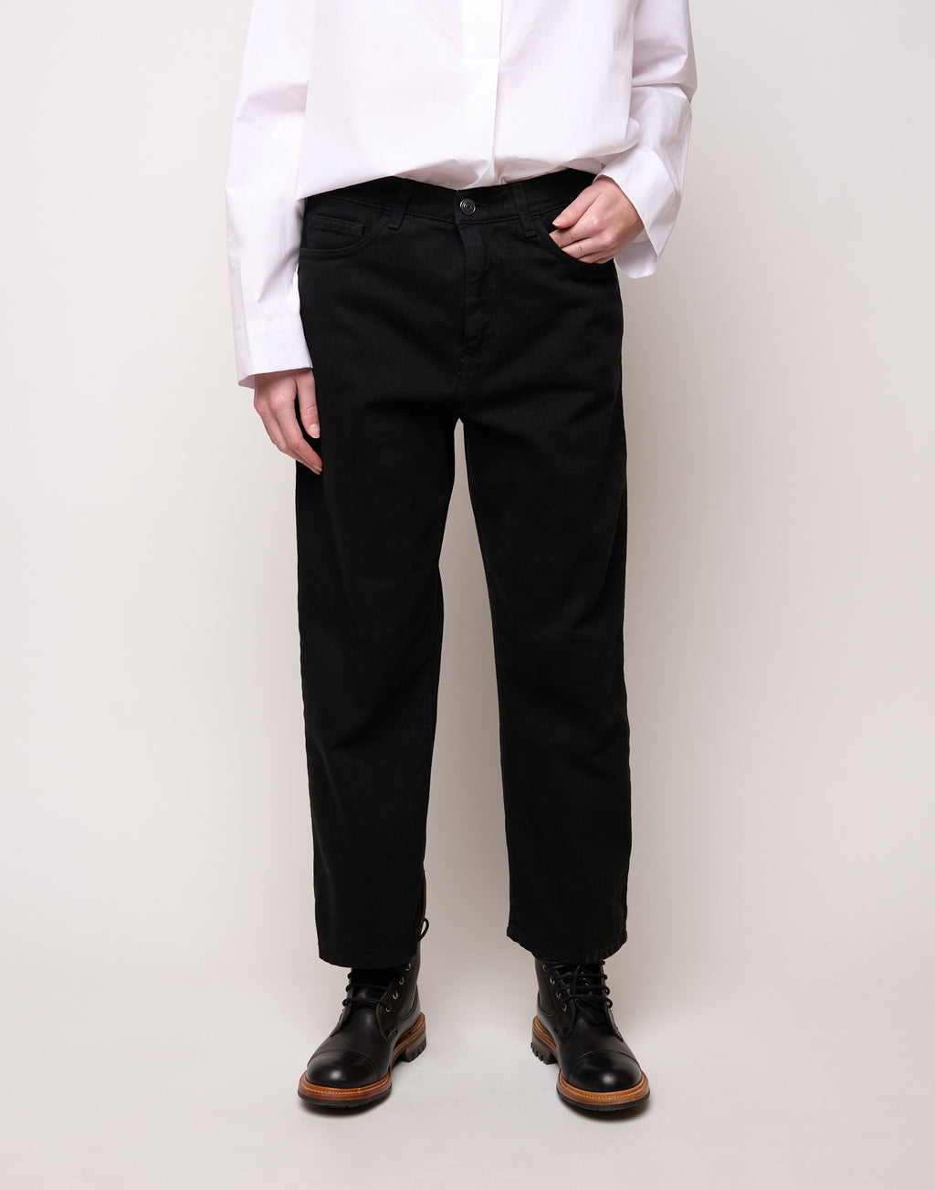 Pantalone Ampio Cropped Genderless in Drill di Cotone Nero