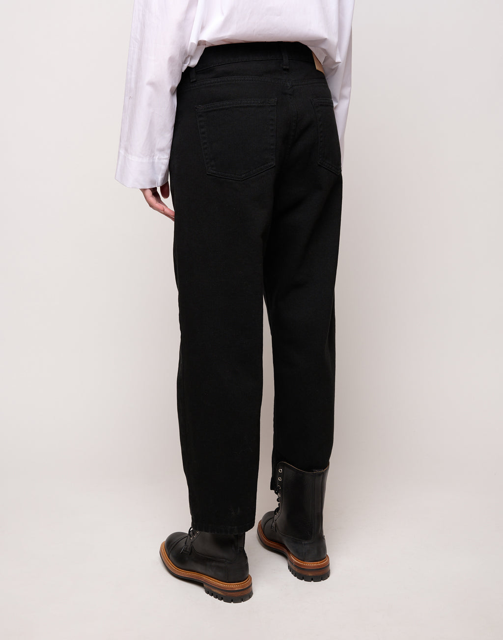 Pantalone Ampio Cropped Genderless in Drill di Cotone Nero