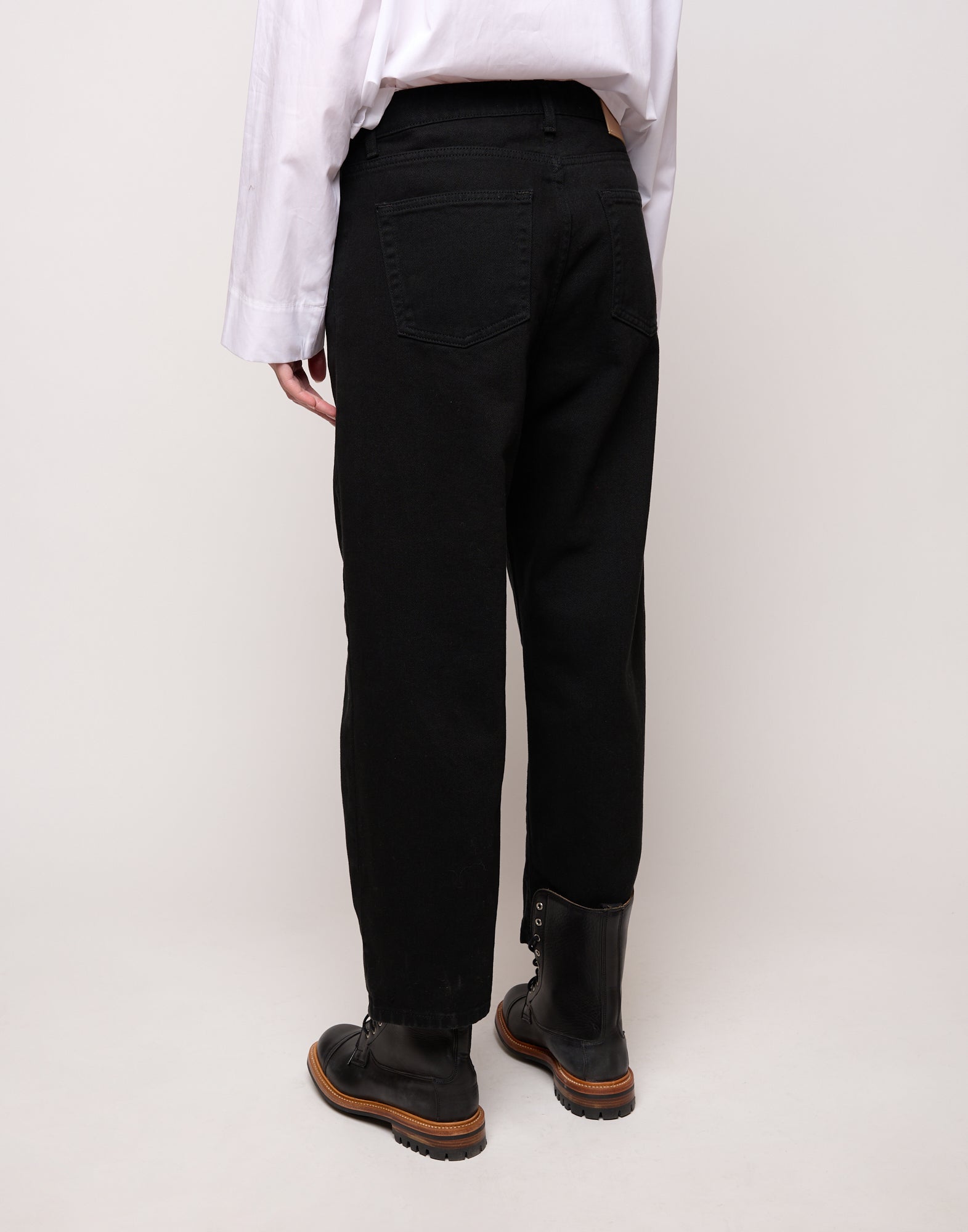 Pantalone Ampio Cropped Genderless in Drill di Cotone Nero