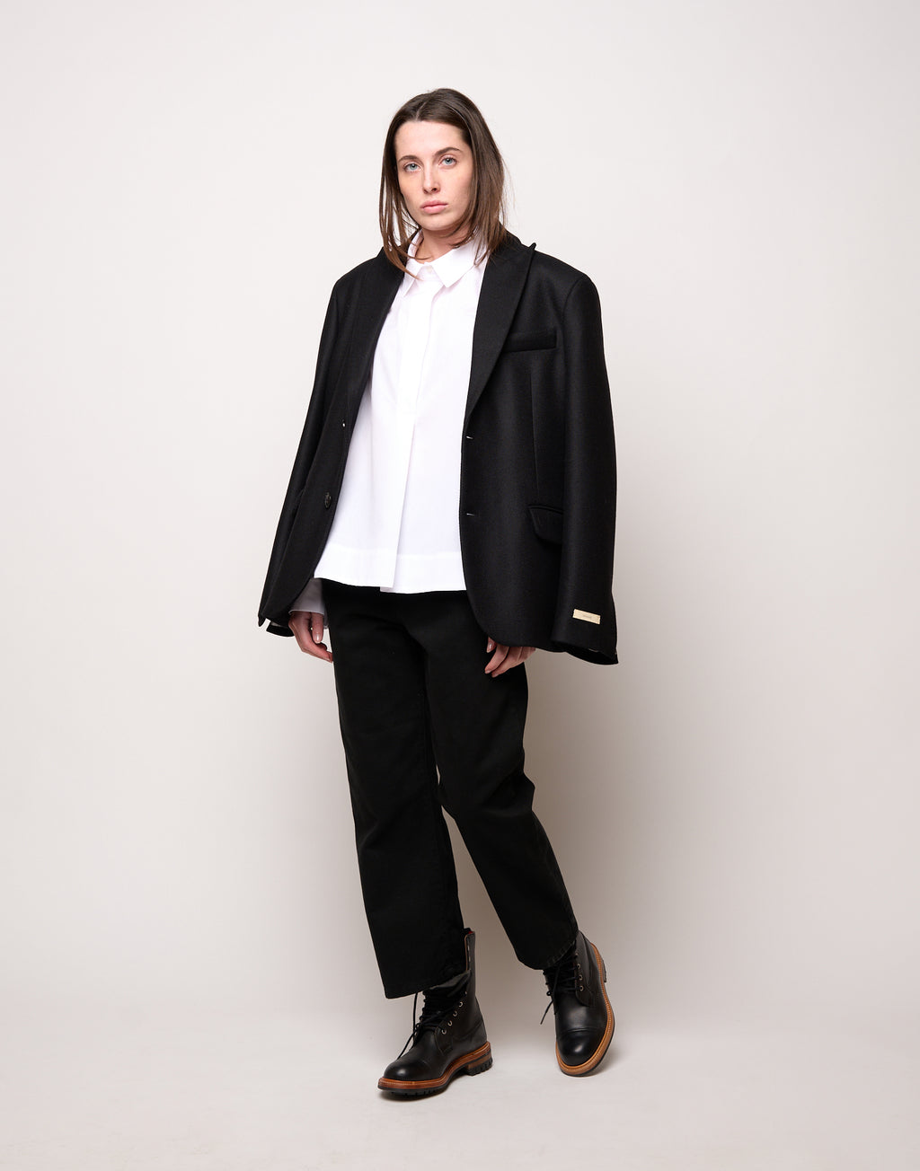 Pantalone Ampio Cropped Genderless in Drill di Cotone Nero