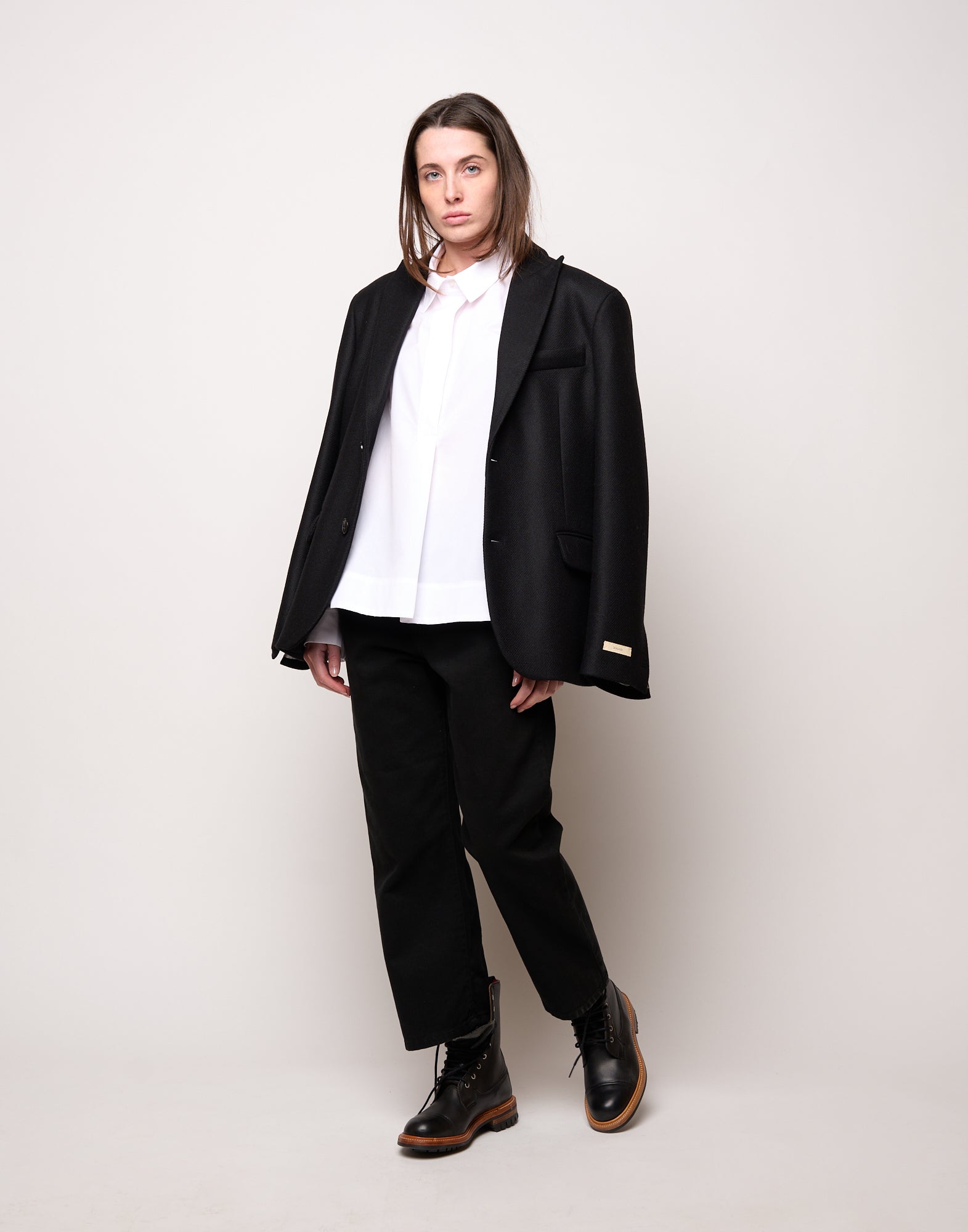 Pantalone Ampio Cropped Genderless in Drill di Cotone Nero